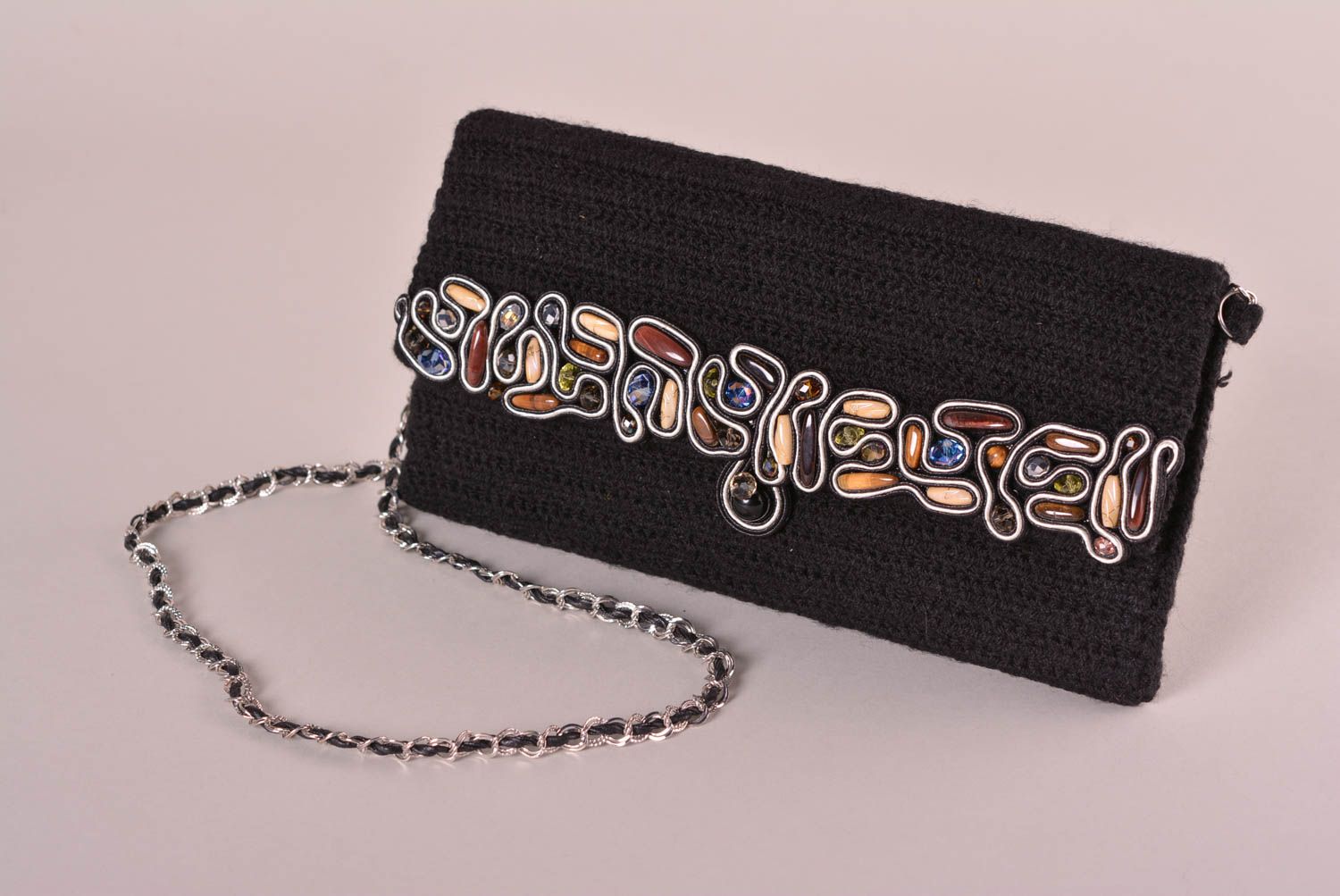 Handmade Clutch Tasche Accessoire für Frauen gestrickt bestickt Frauen Geschenk  foto 1