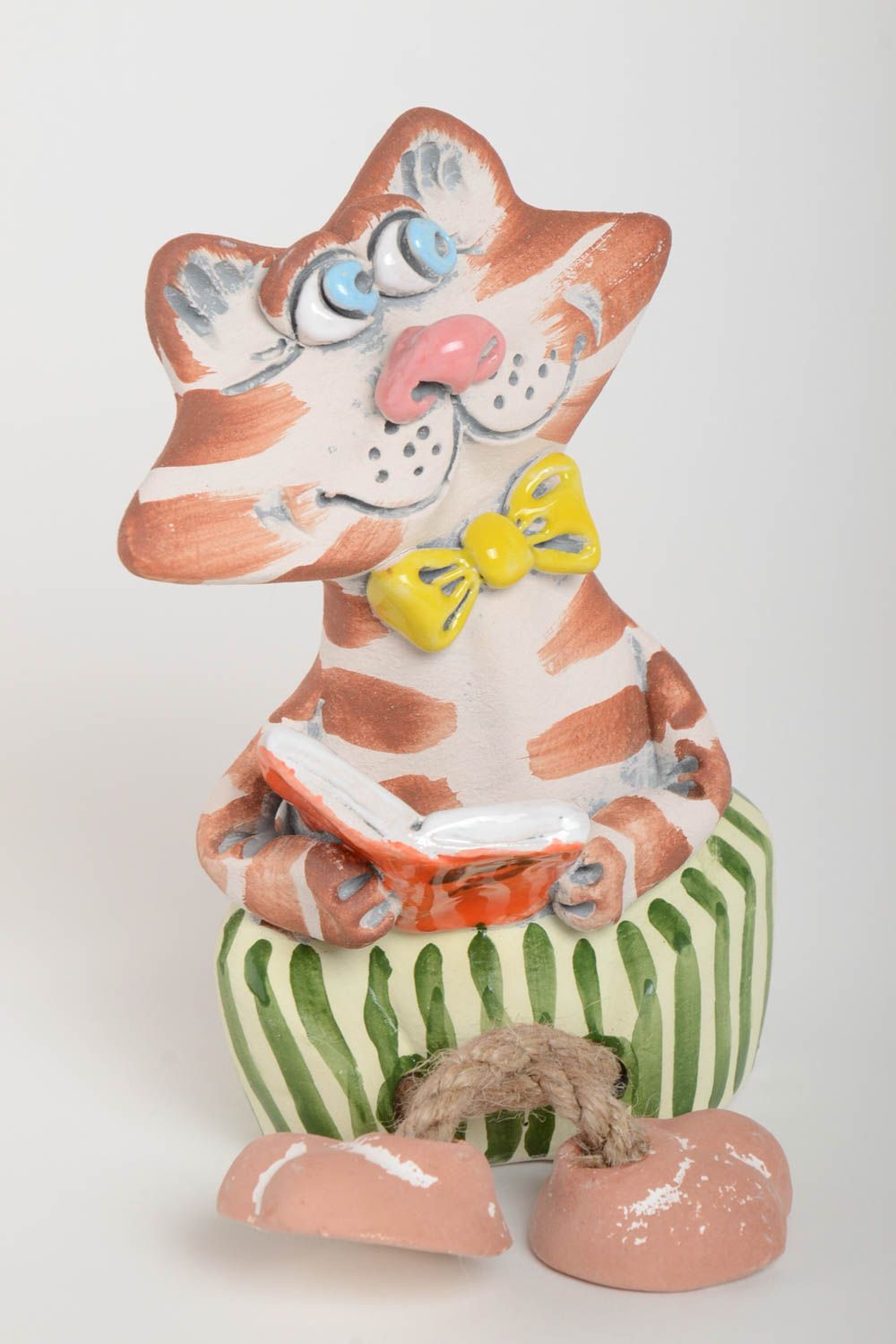 Tirelire céramique chat Tirelire fait main peinte de glaçure émail Déco maison photo 2