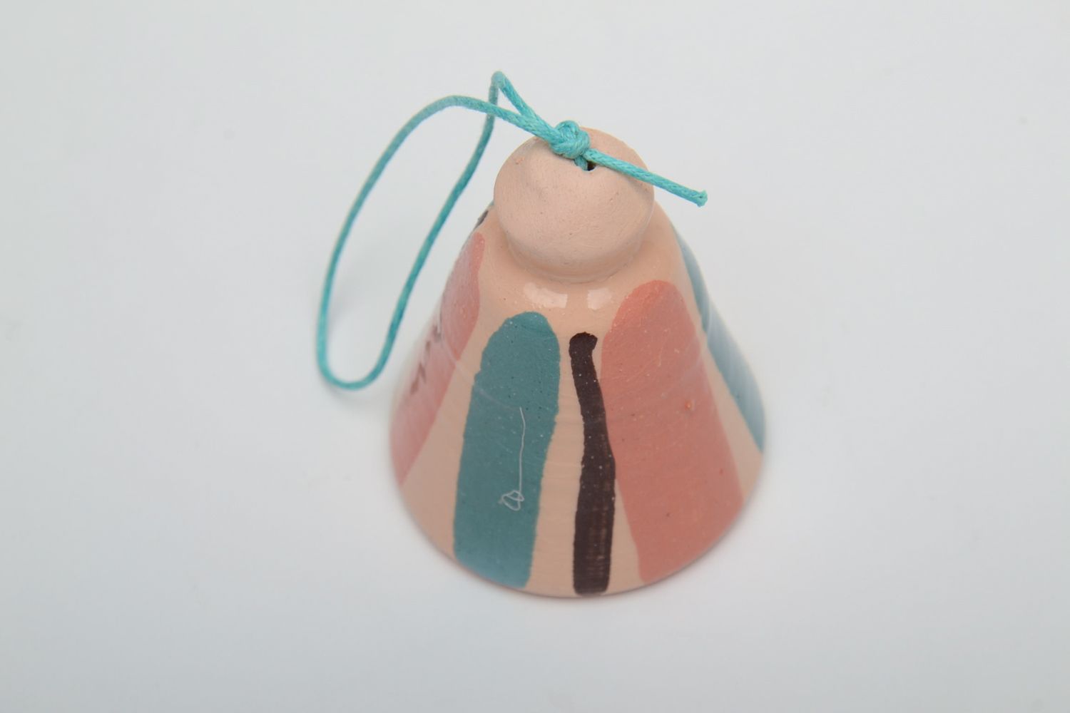 Handmade ceramic bell painted with enamels on cord photo 3