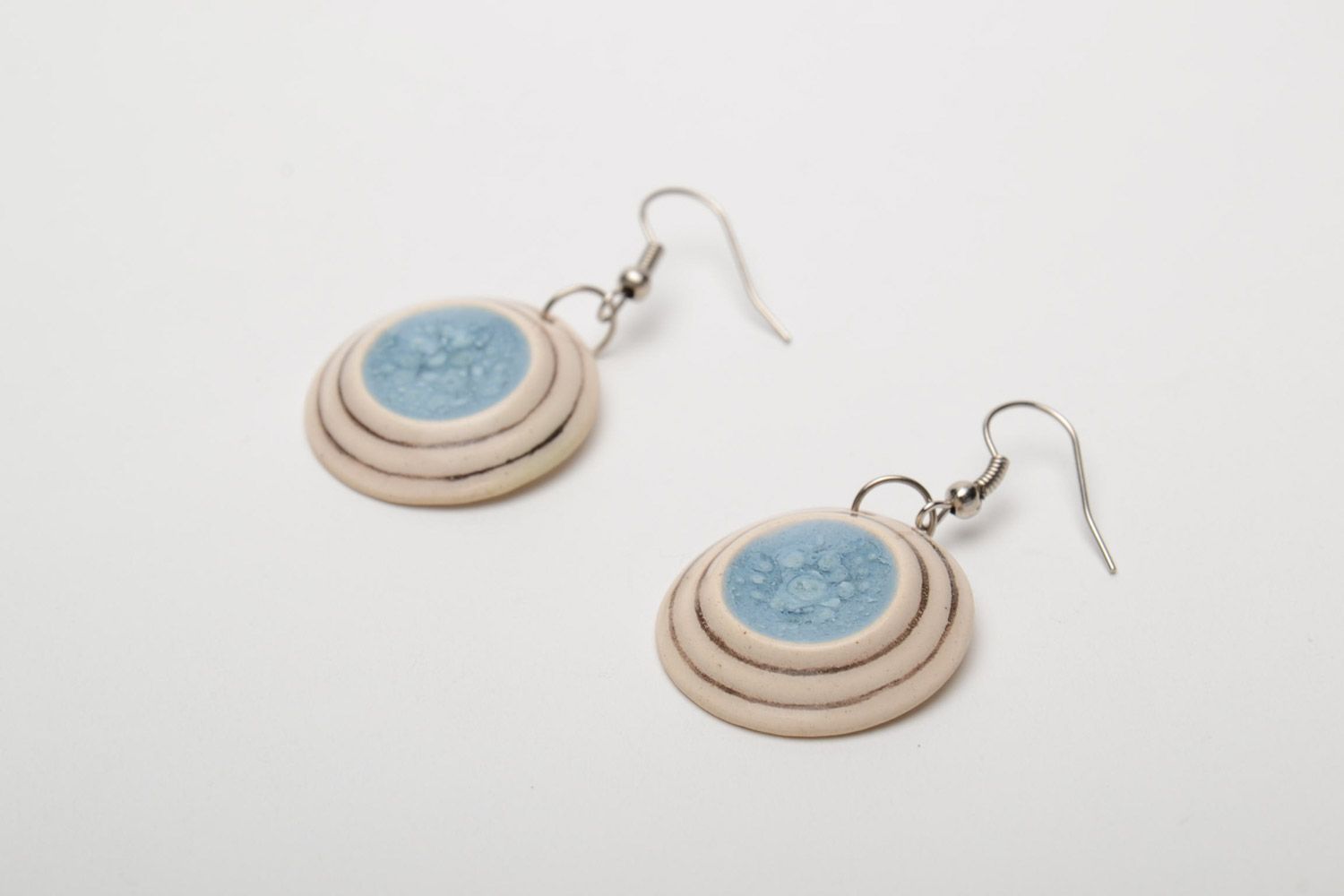 Beautiful handmade ceramic round earrings with color enamel for women photo 3
