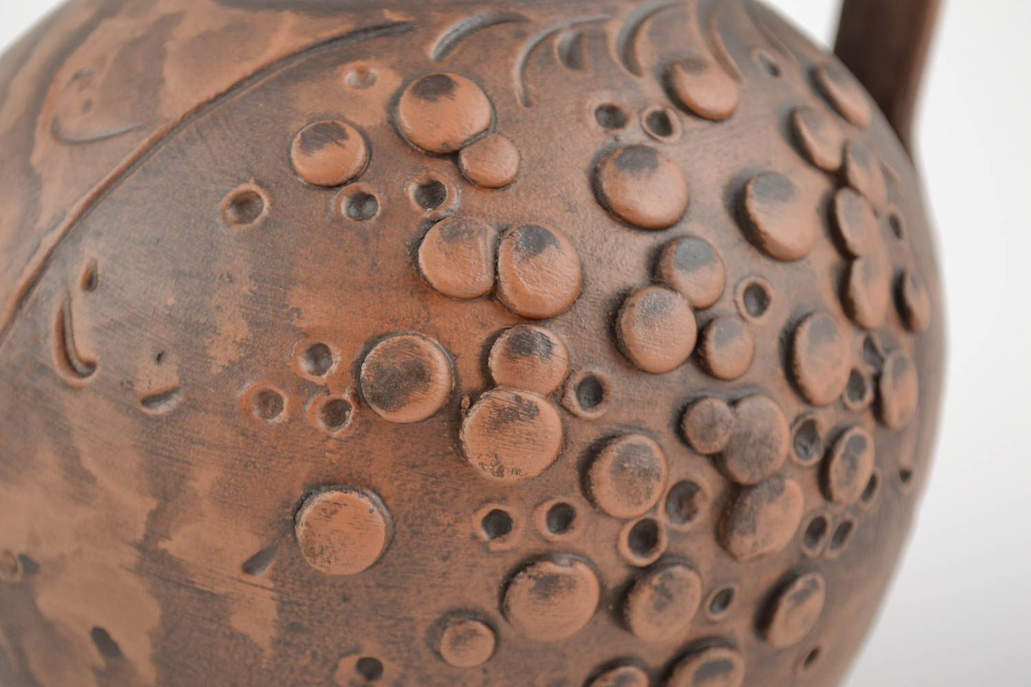 Keramik Krug aus Ton mit Muster mit Griff schön braun handmade für Küche Dekor foto 2