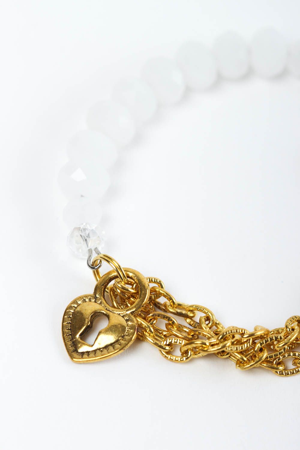 Bracelet en cristal Bijou fait main blanc fourniture couleur d'or Cadeau femme photo 4
