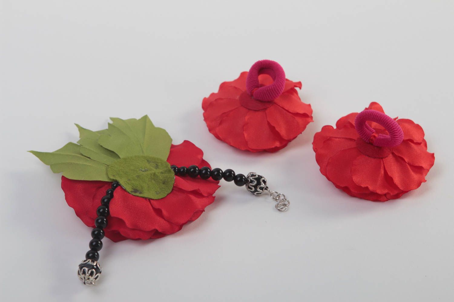 Handmade accessories for girls 2 flower scrunchies textile flower bracelet photo 4
