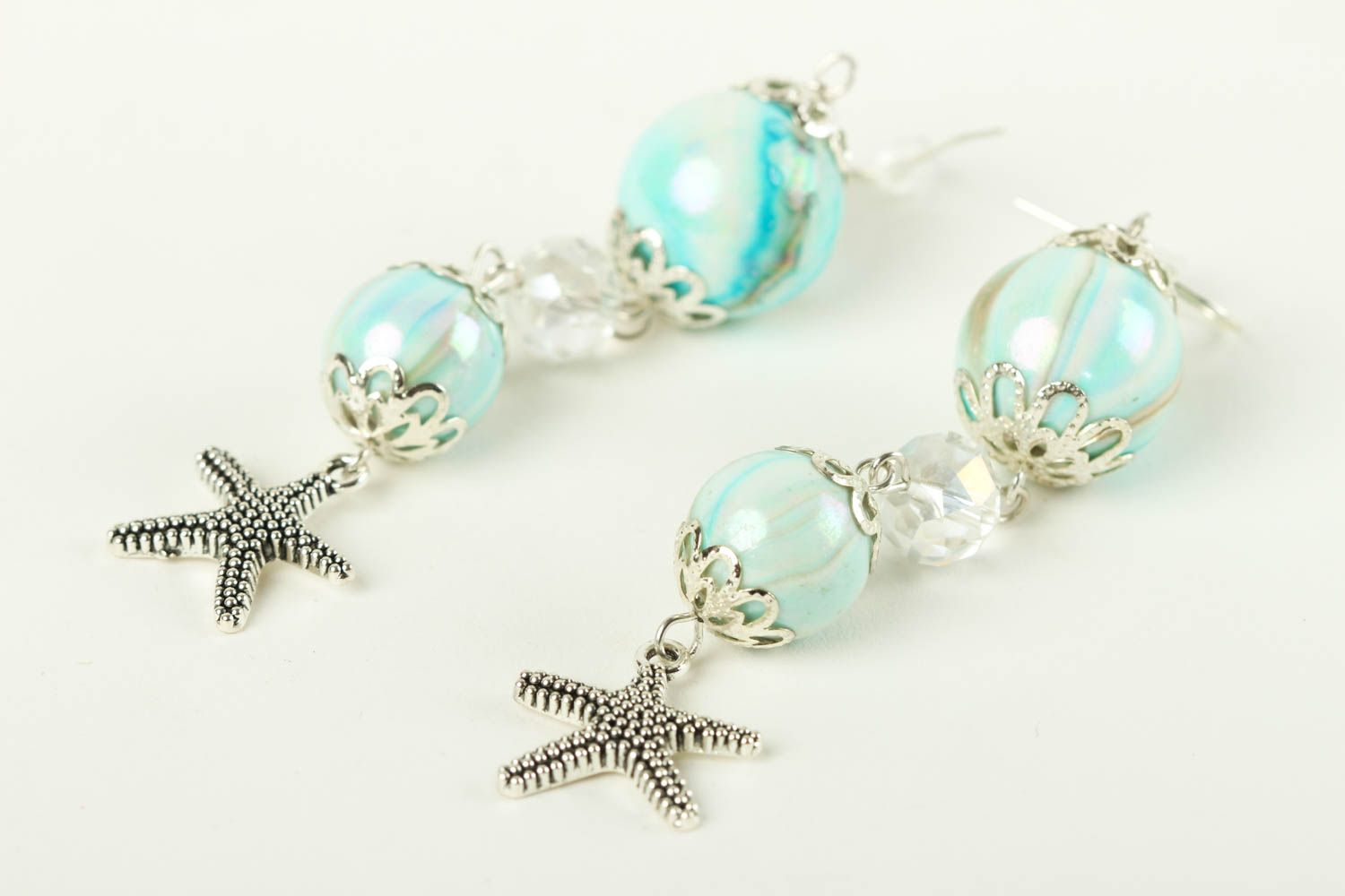 Handmade blue long earrings unusual beaded earrings cute dangling jewelry photo 3