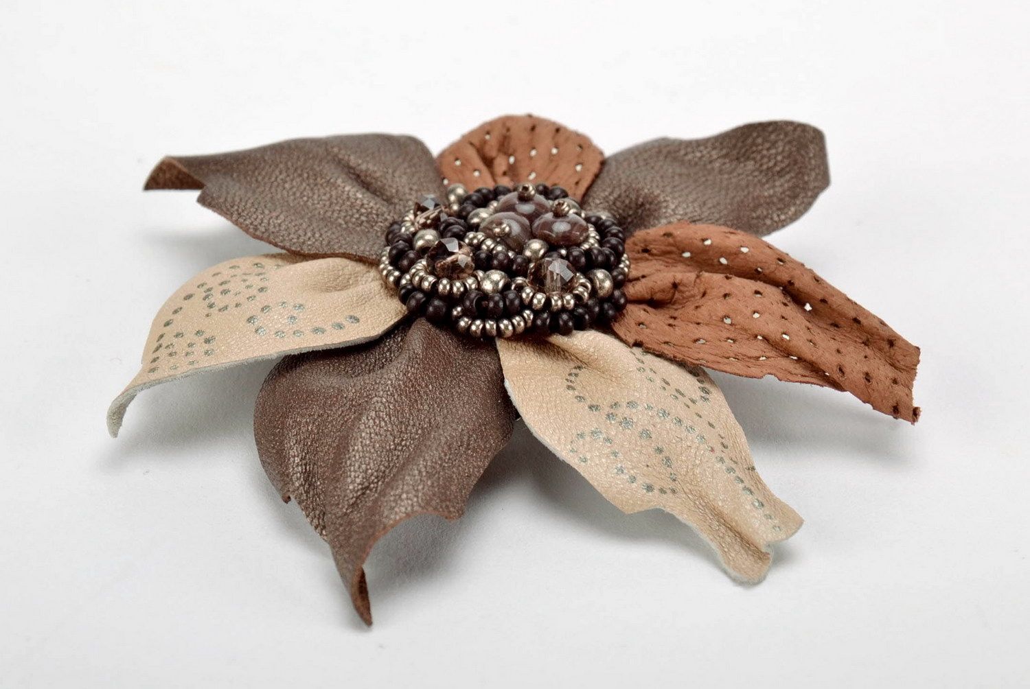 Leather barrette-brooch Flower photo 3