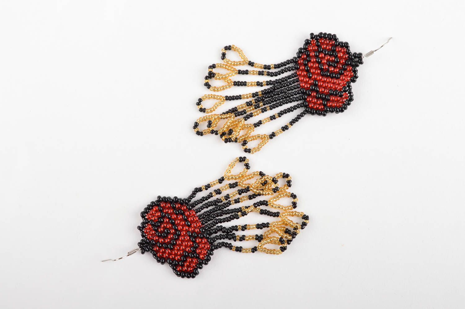 Серьги ручной работы серьги из бисера модные серьги красные розы с бахромой фото 5