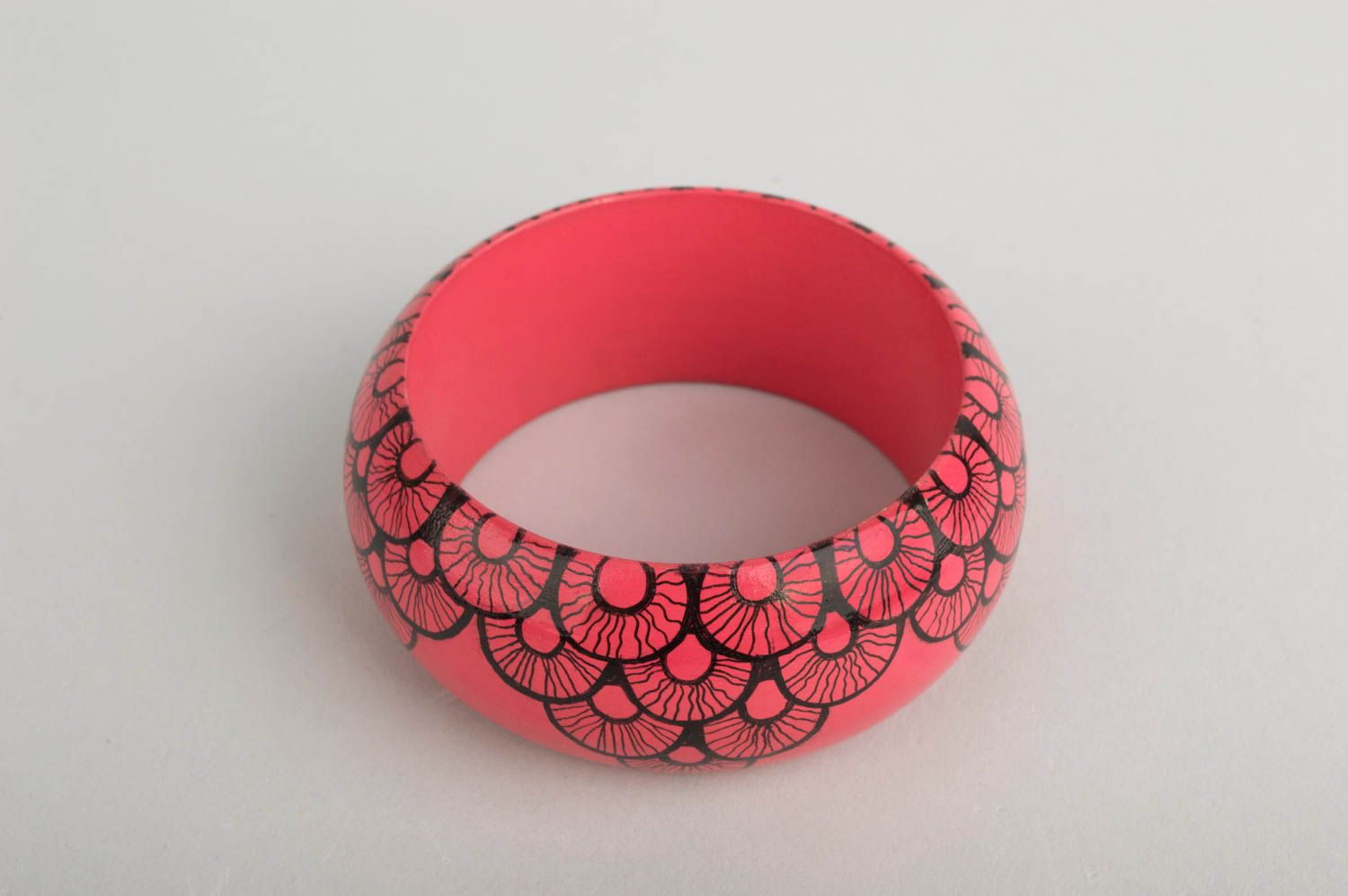 Браслет на руку хэнд мэйд браслет с росписью розовый украшение из дерева фото 4
