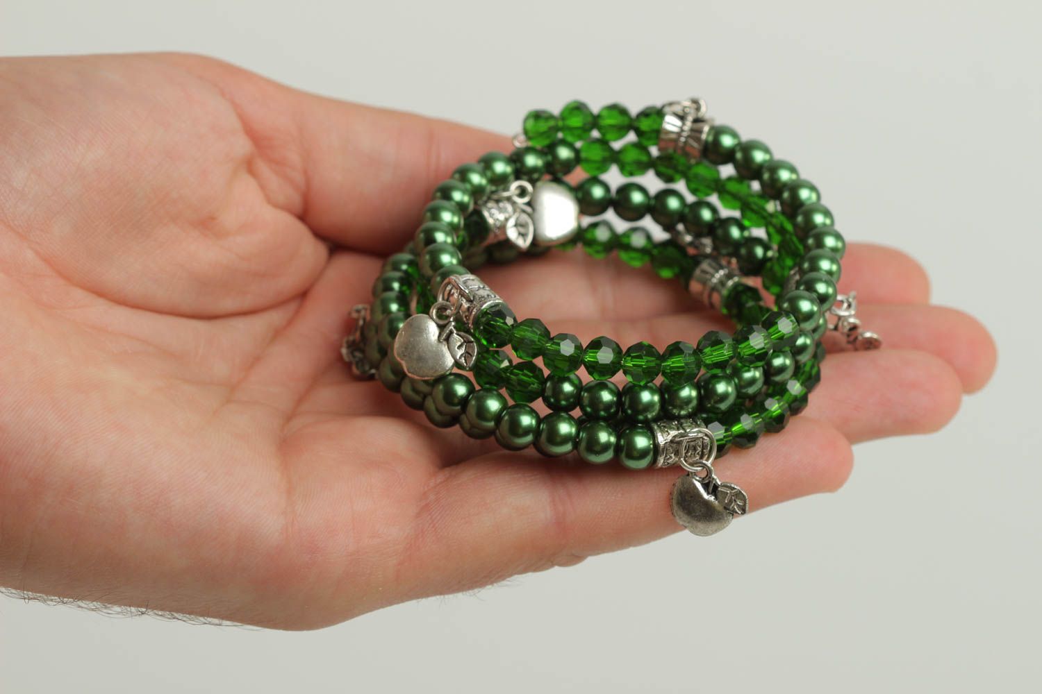 Bracelet perles fantaisie vert Bijou fait main spirale Accessoire femme photo 6