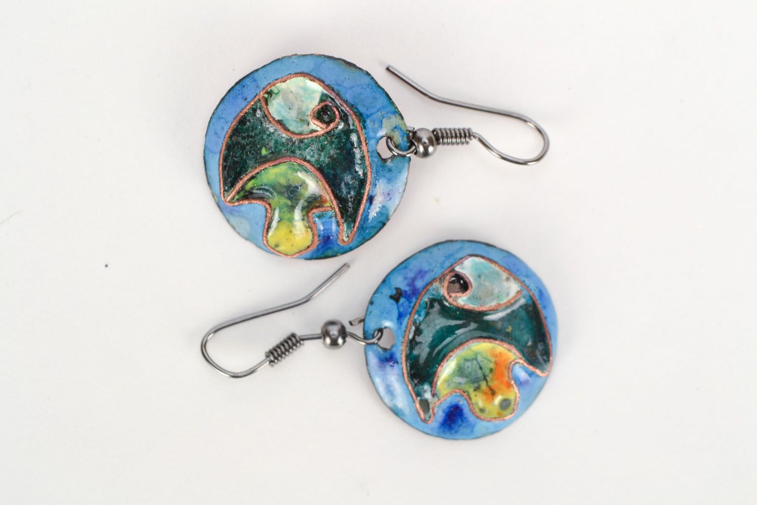 Copper earrings with fish photo 2