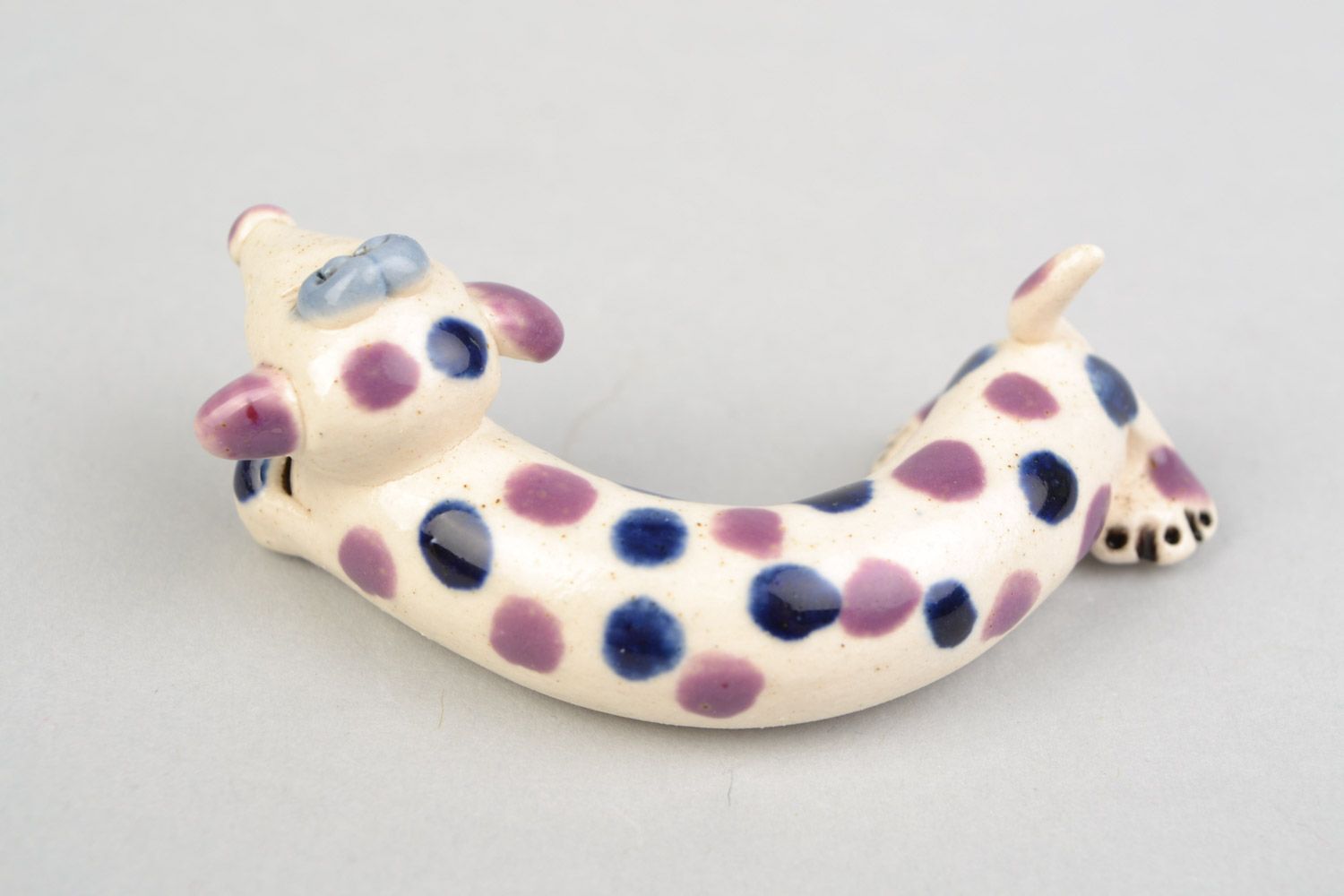 Clay handmade figurine dachshund dog colored with glaze painted with spots photo 4