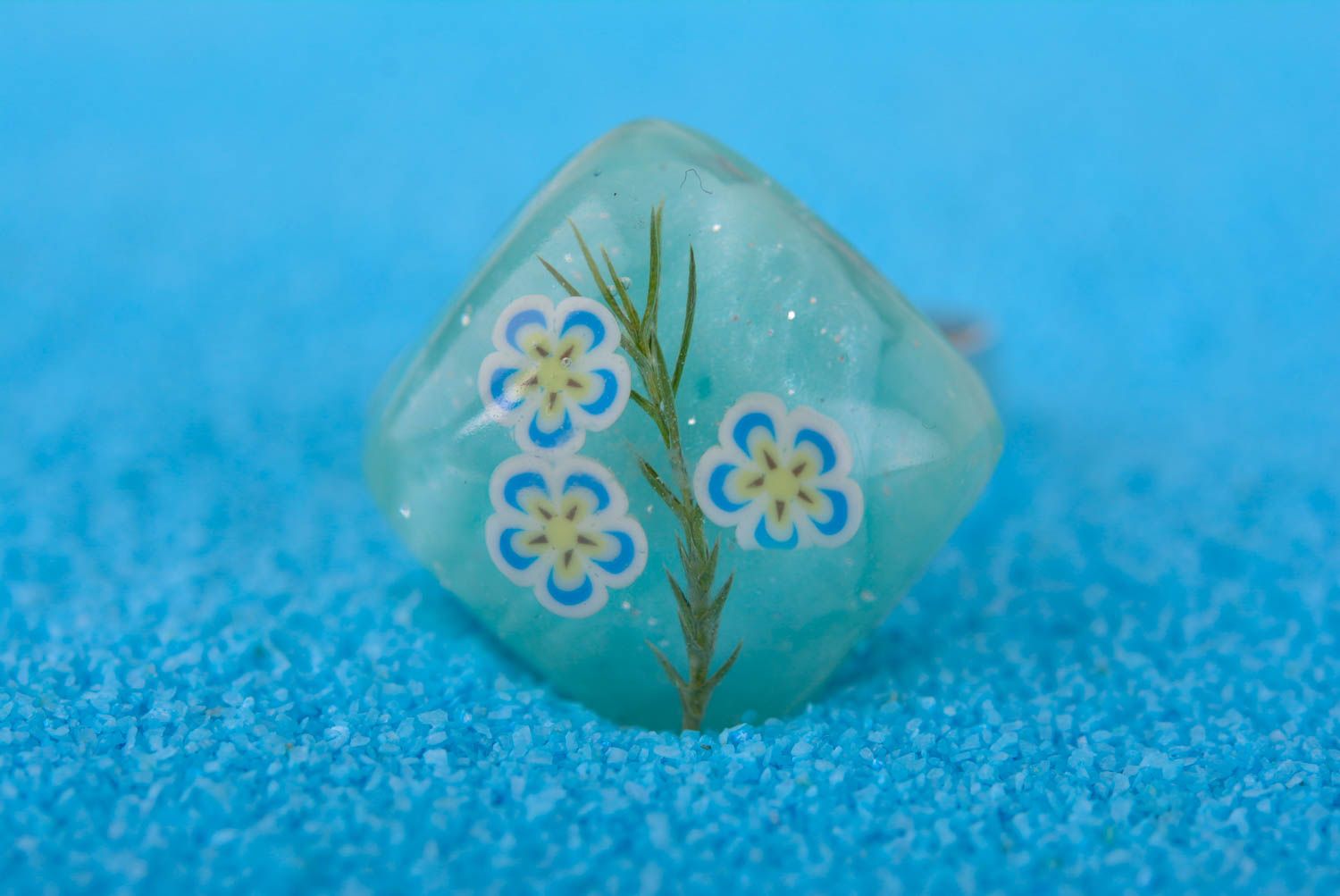 Parure Bijoux floraux faits main bleus bague pendentif broche Cadeau femme photo 2