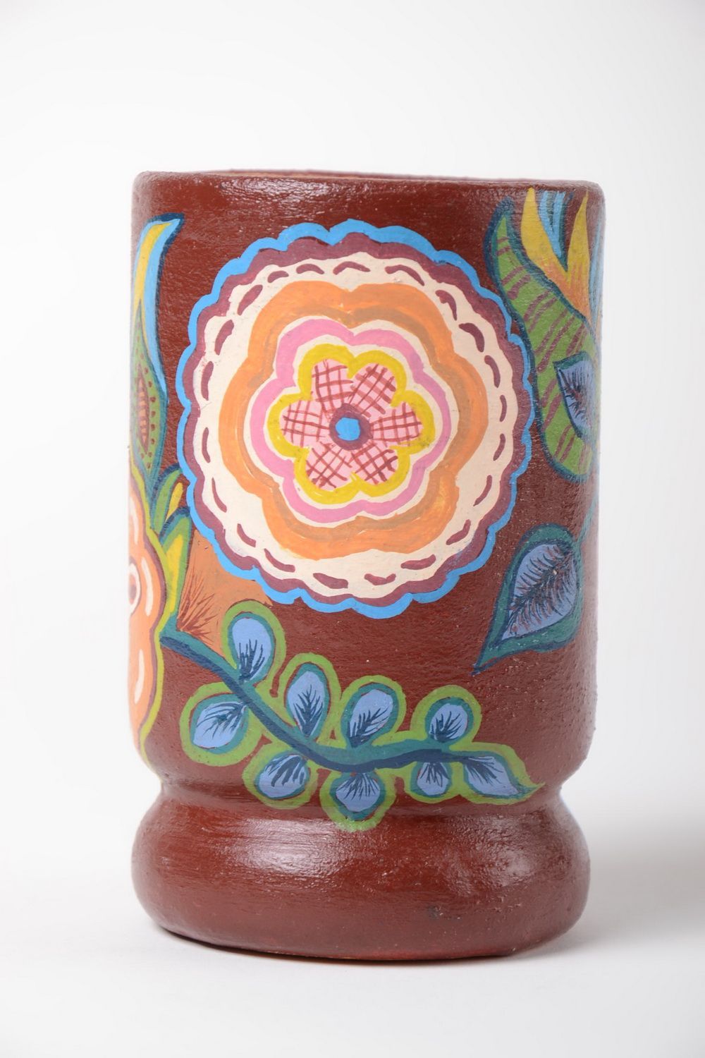 Глиняная ваза ручной работы с росписью красками авторская красивая 400 мл фото 2