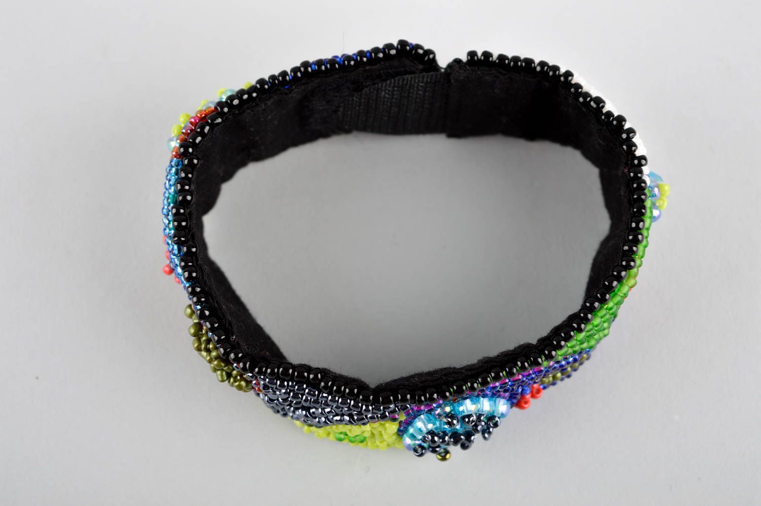 Bracelet perles rocaille Bijou fait main large tissu de coton Accessoire femme photo 3