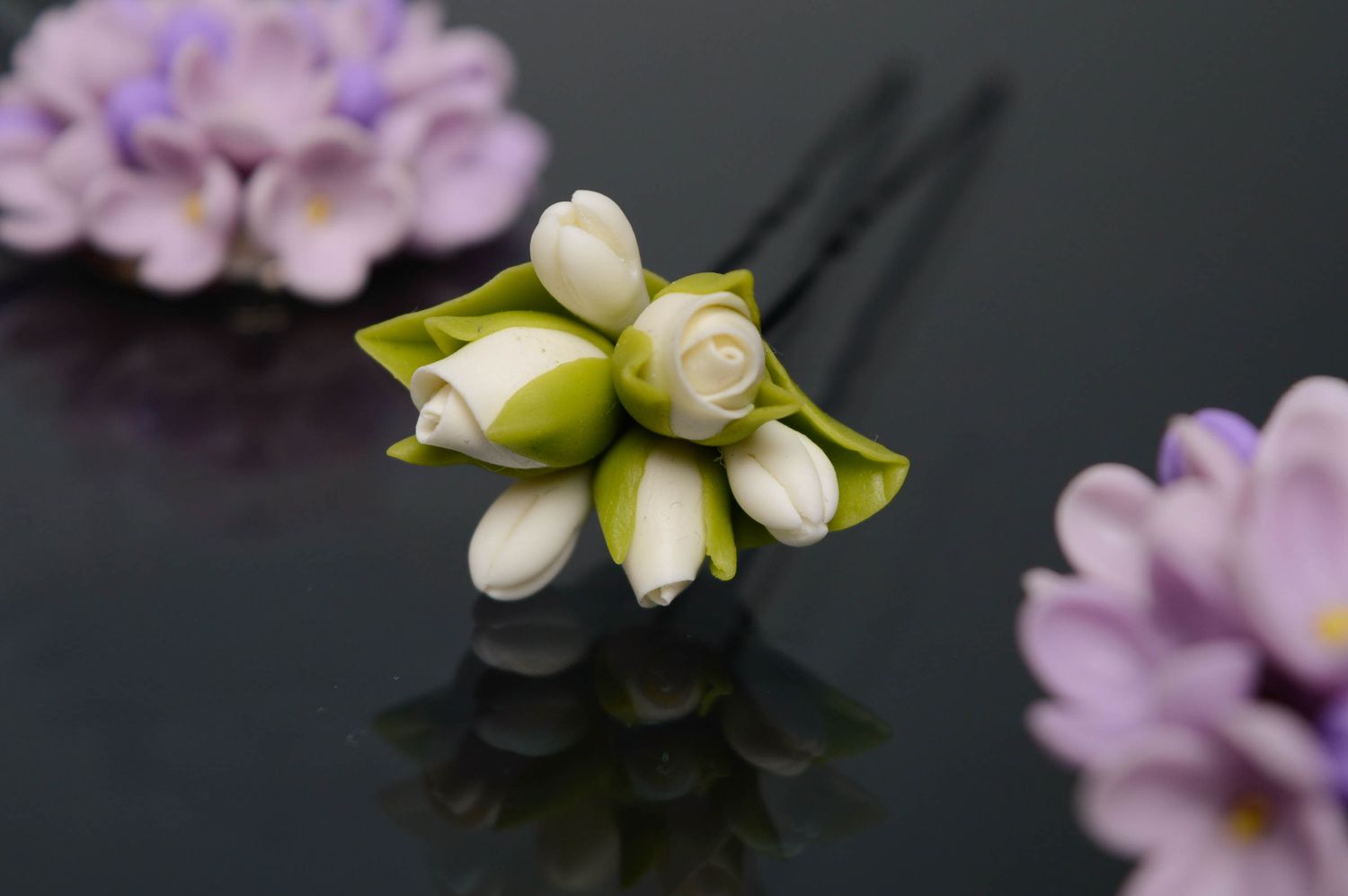 Cold porcelain hairpin in the shape of roses photo 2