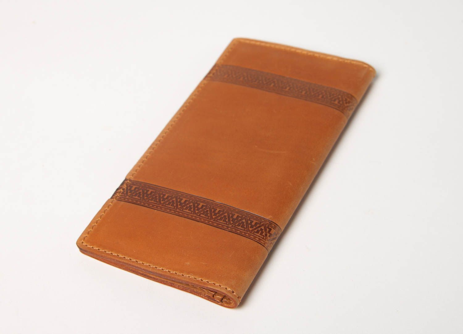Кошелек ручной работы мужское портмоне коричневое с узором кожаный кошелек фото 3