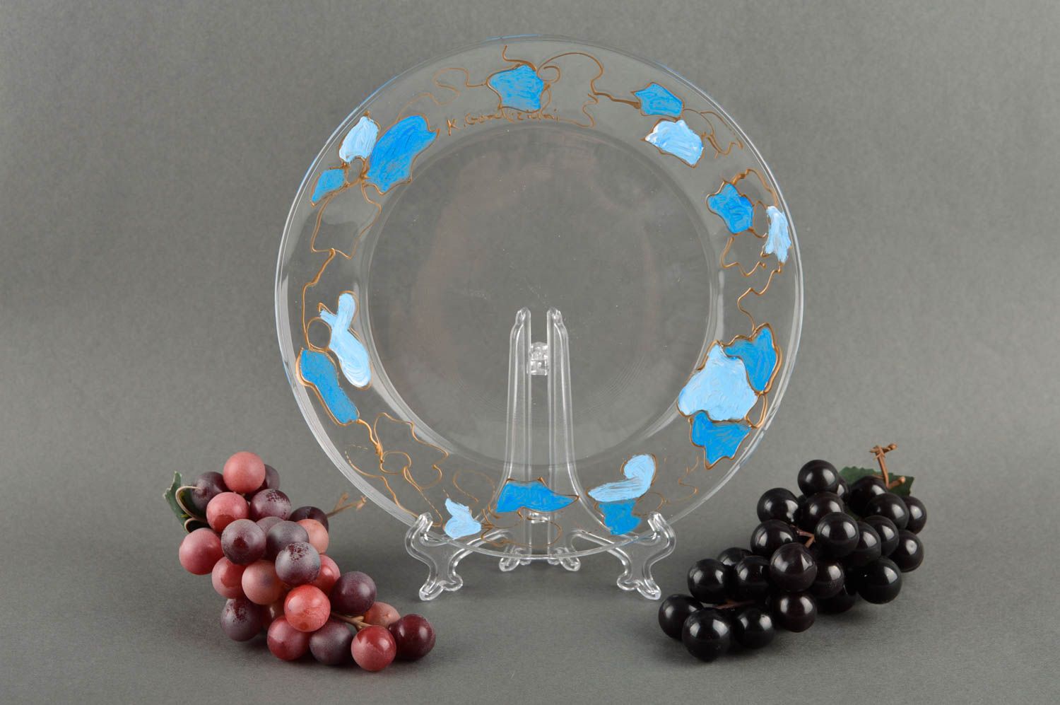 Посуда ручной работы красивая тарелка голубая дизайнерская тарелка с узором фото 1