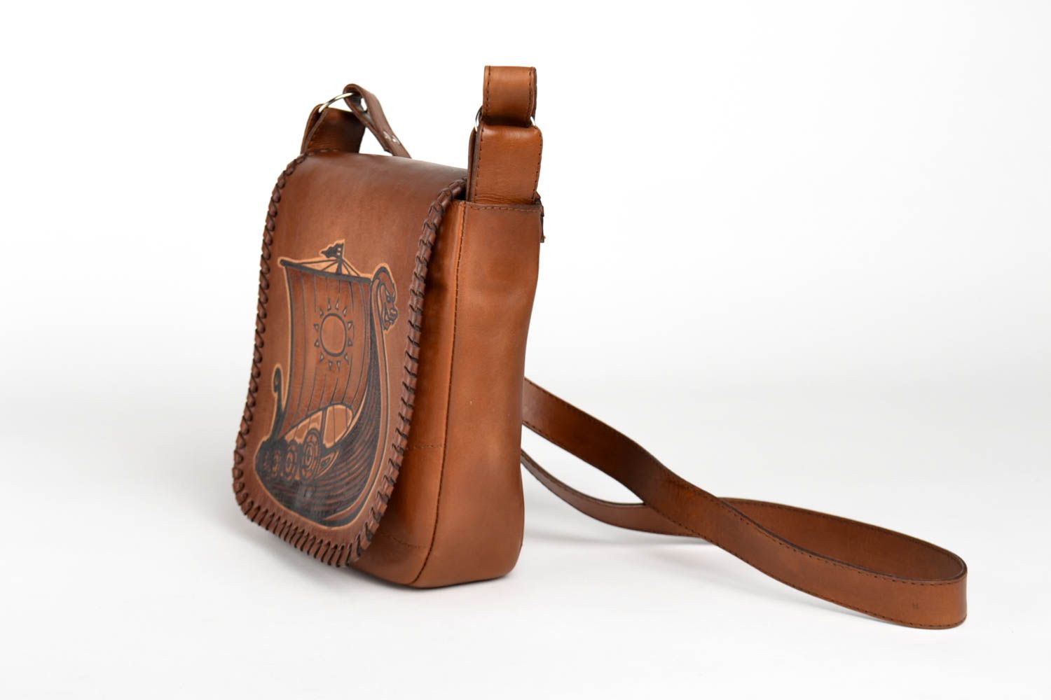 Удобная сумка ручной работы сумка через плечо Корабль кожаная сумка красивая фото 3