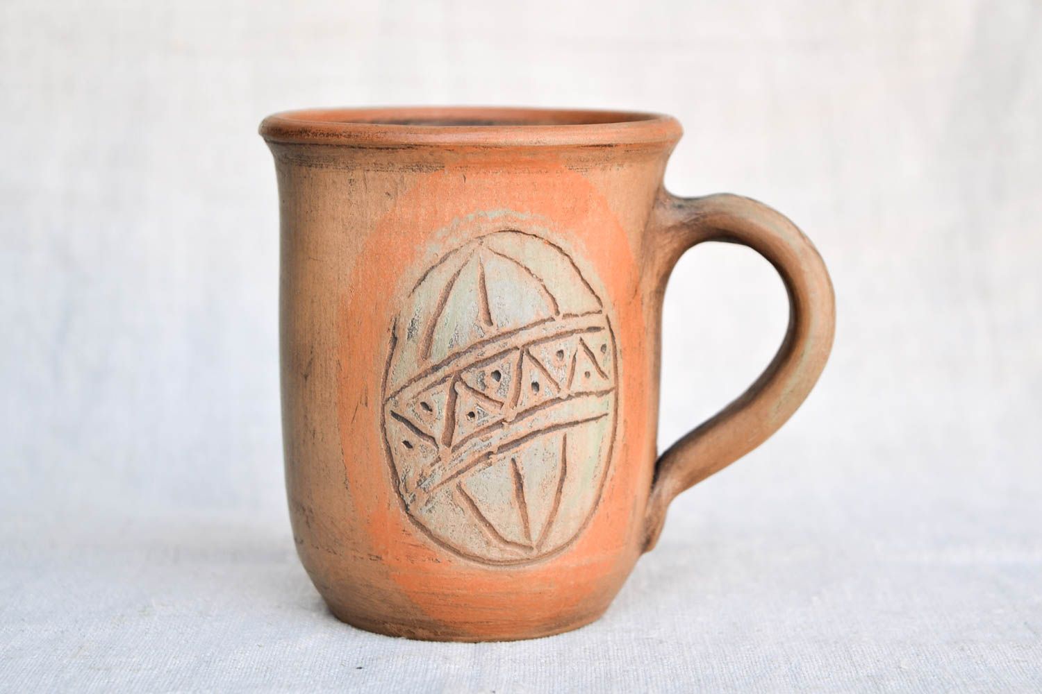 Tasse en argile faite main Mug marron à motifs 25 cl Vaisselle originale photo 4