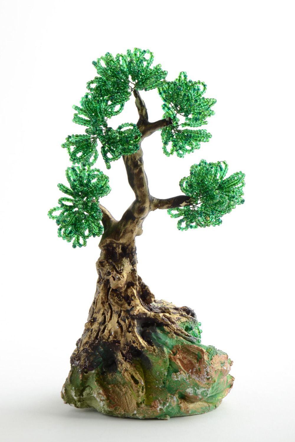 Handmade decorative green beaded bonsai tree with stand for table decoration photo 2