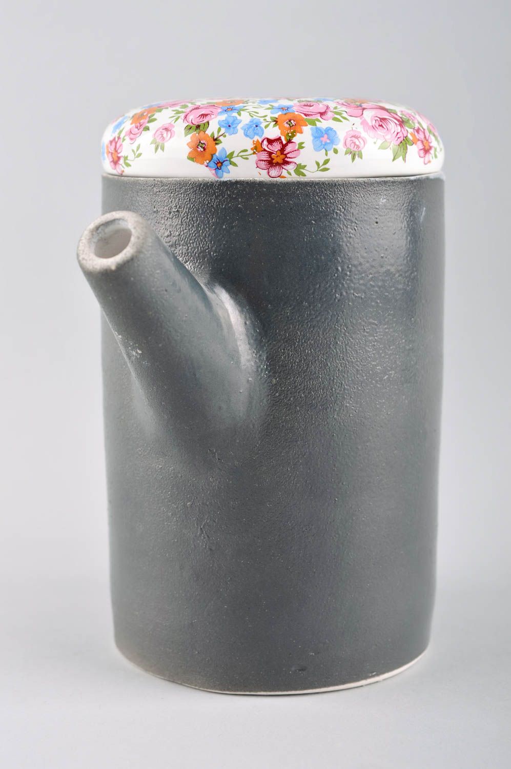 Théière design Vaisselle en céramique noire couvercle à fleurs Cadeau pratique photo 3