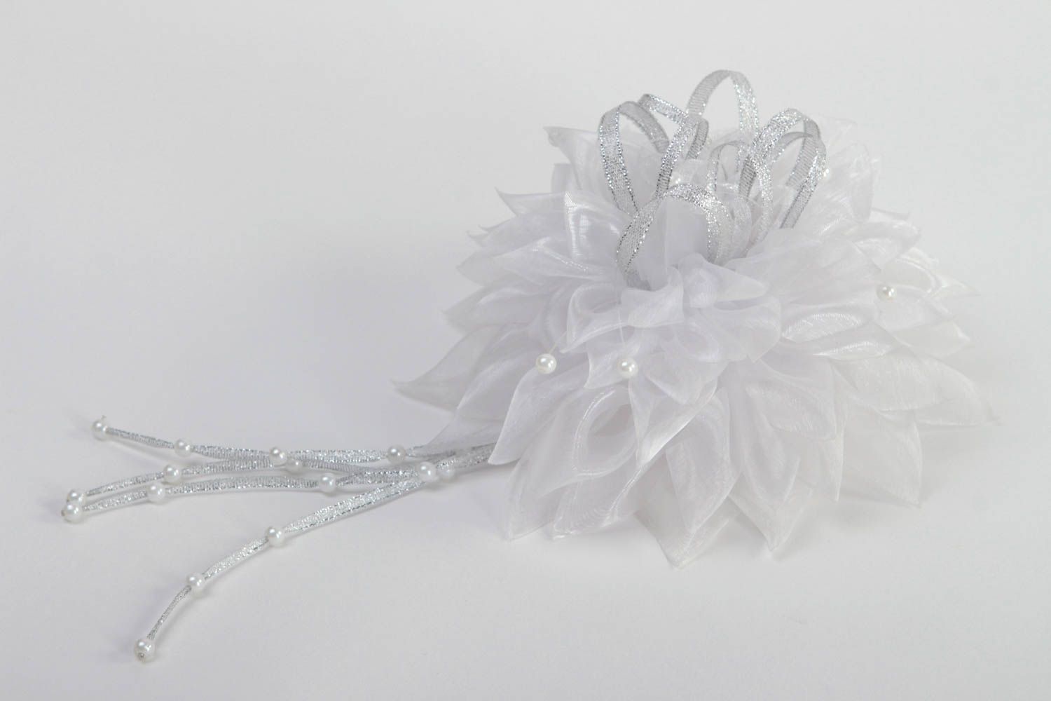 White scrunchy hair adornment handmade hair tie flower scrunchie gift for girl photo 2