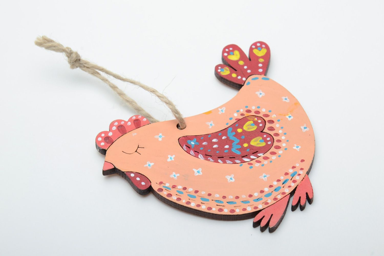 Plywood interior pendant magnet in the shape of chicken photo 2