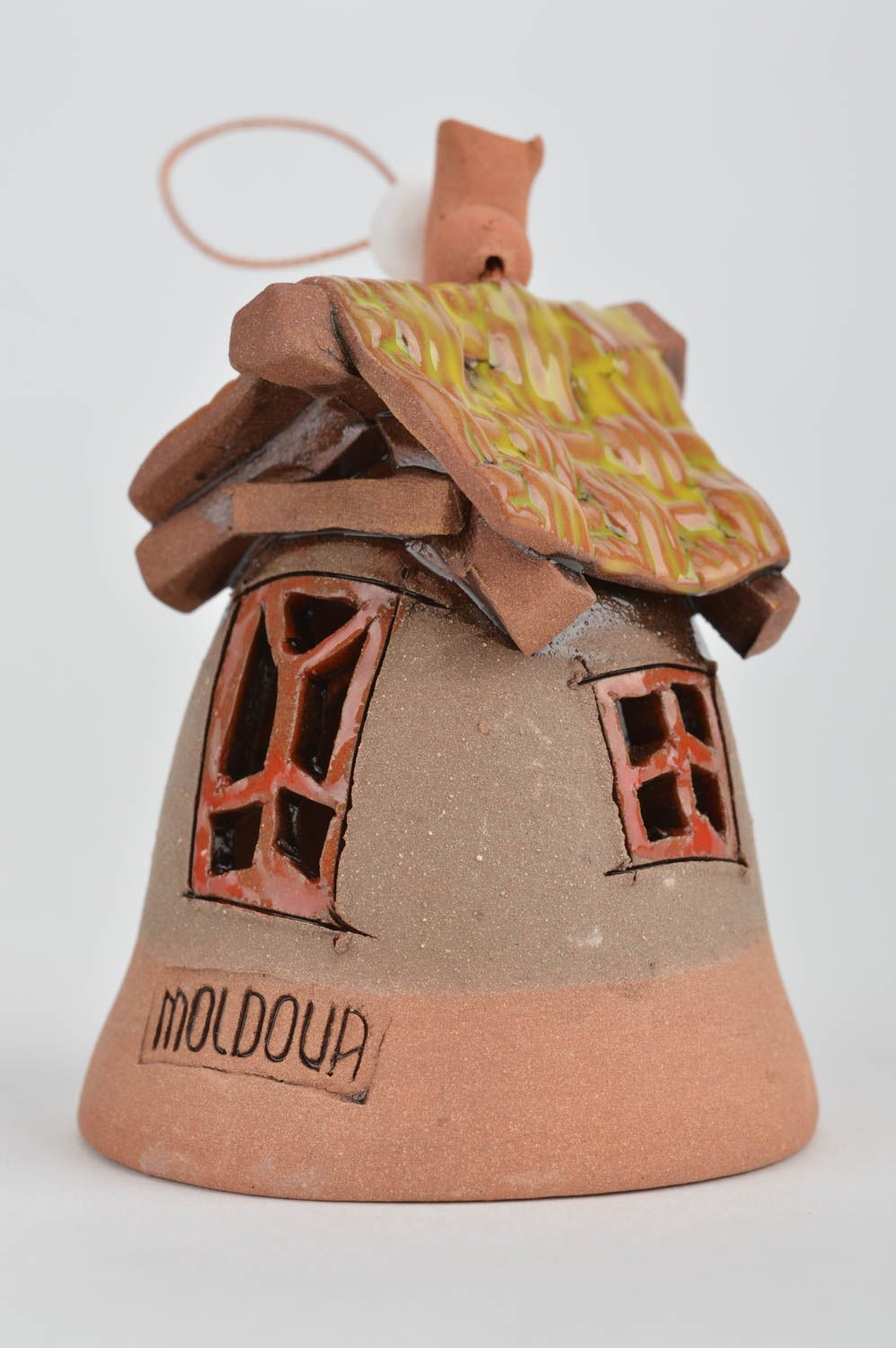 Designer bell-house made of red clay and glazed handmade decorative wall pendant photo 5