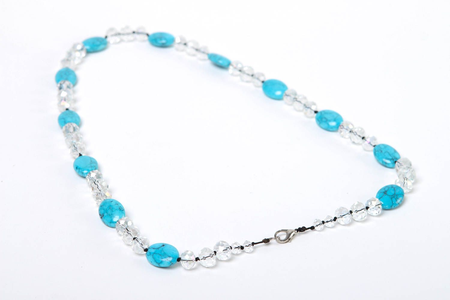 Handmade Perlen Schmuck Halskette Frauen Damen Accessoire blau lang aus Türkis foto 4