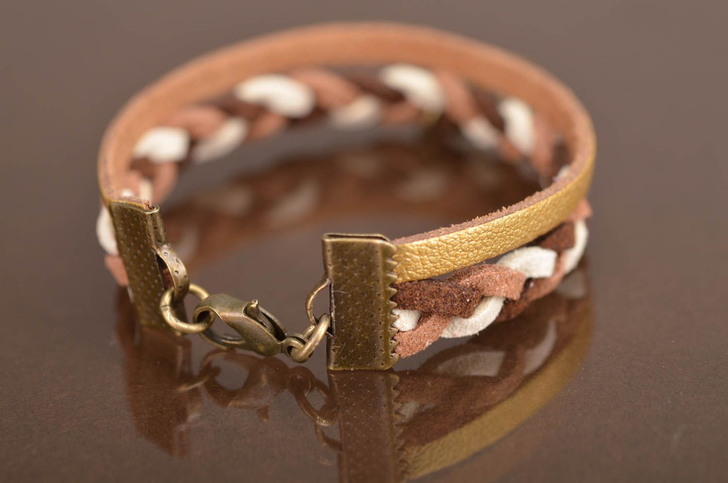 Handmade leather wrist bracelet with suede cord and metal charm Bicycle photo 4