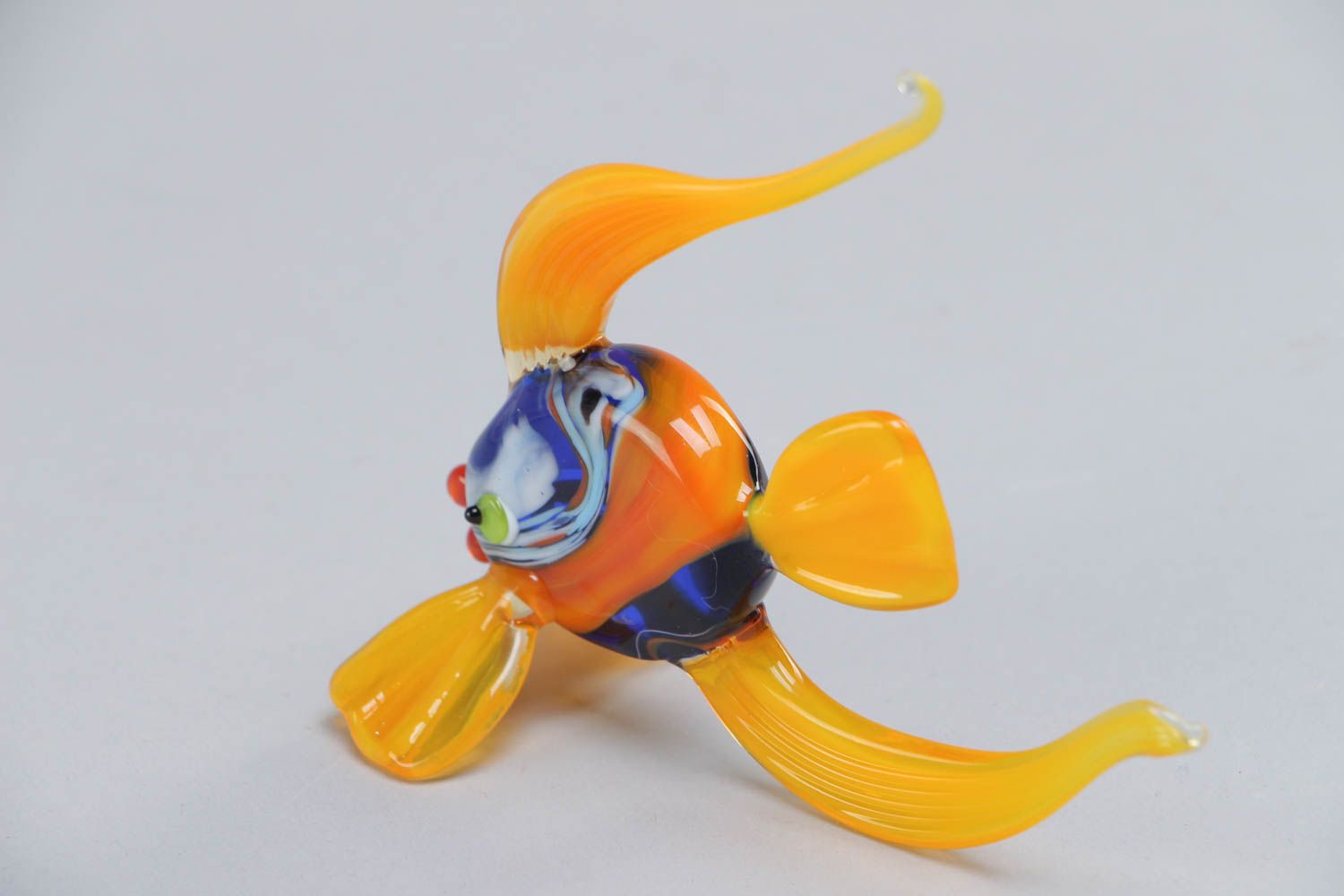 Handmade collectible lampwork glass miniature animal figurine of yellow fish photo 4