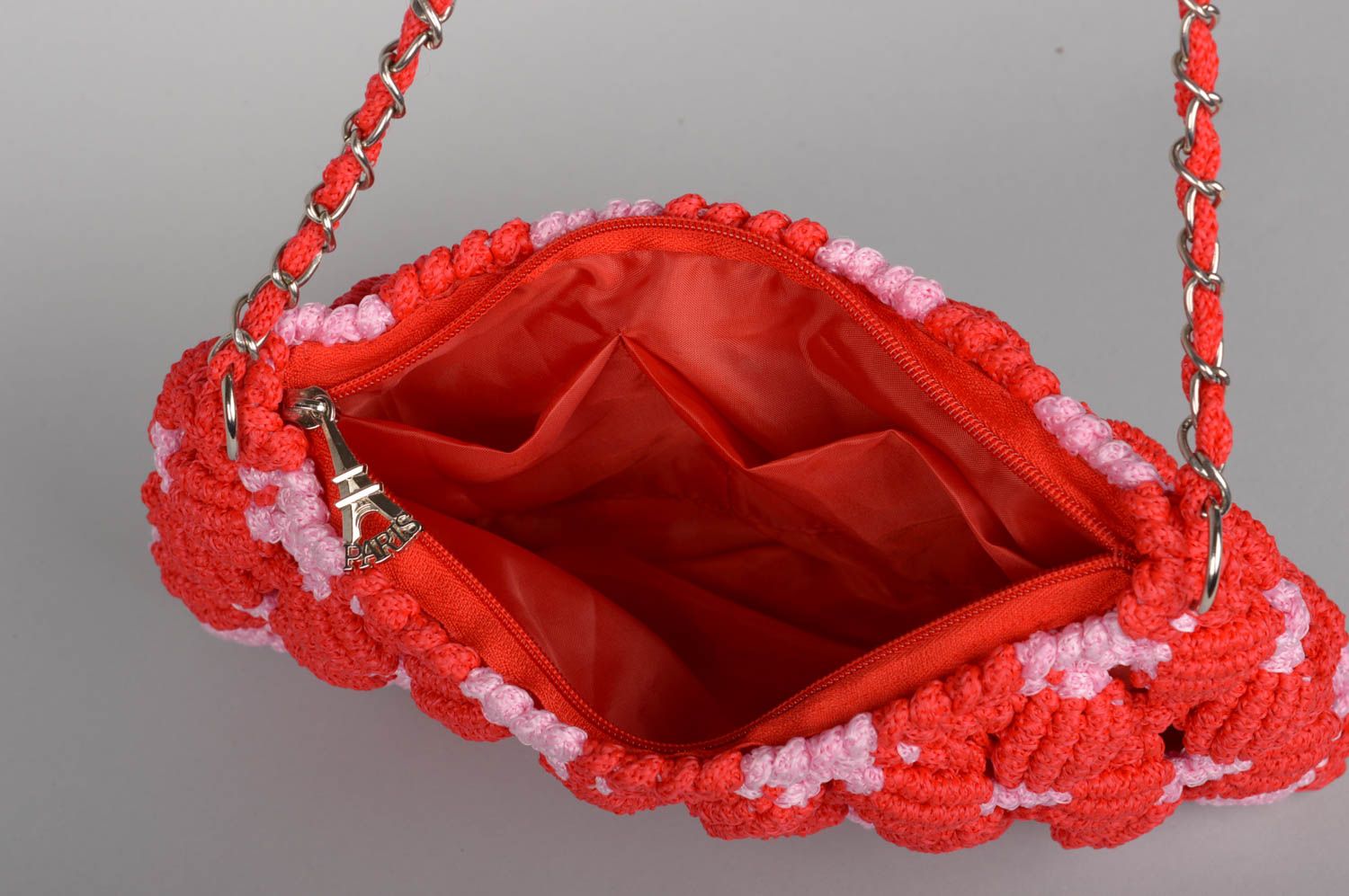 Сумка ручной работы сумка через плечо женская сумка макраме красная яркая фото 3