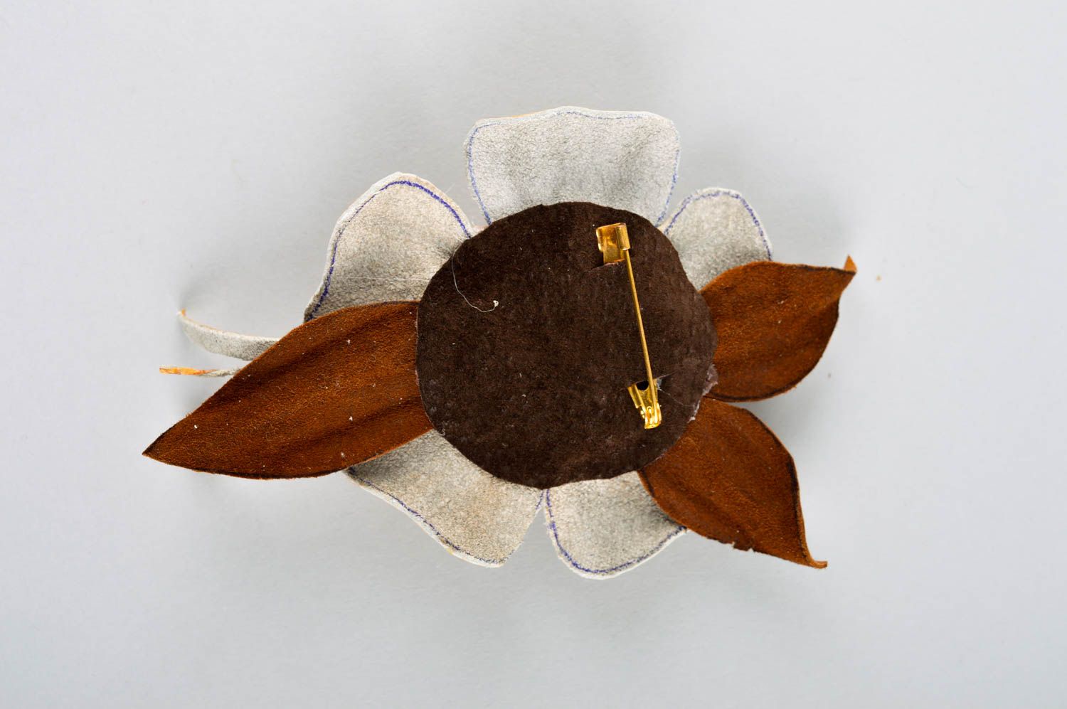 Broche fleur Bijou fantaisie fait main Accessoire en cuir pour femme tendance photo 3