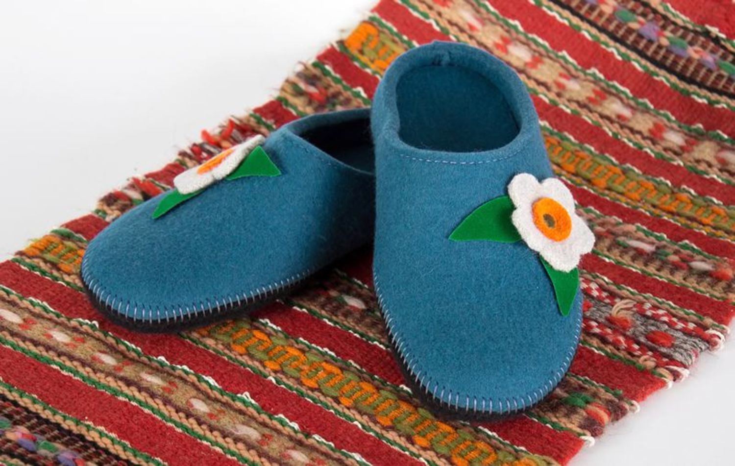 Women's felt clogs made from wool of blue color  photo 1