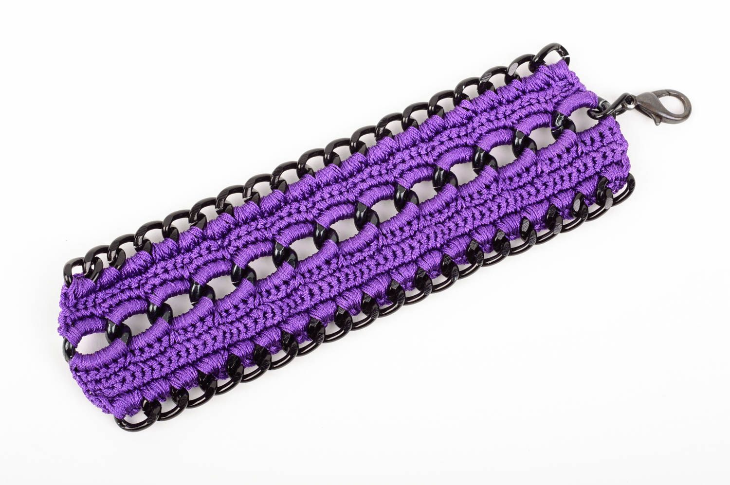 Bracelet tressé en fils de soie Bijou fait main violet large Cadeau femme photo 3