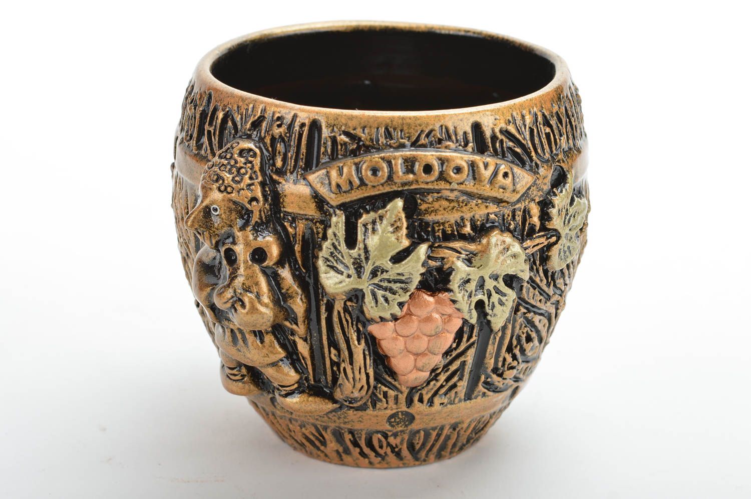 Керамическая ваза или стакан на 300 мл из красной глины расписанная золотистая фото 2