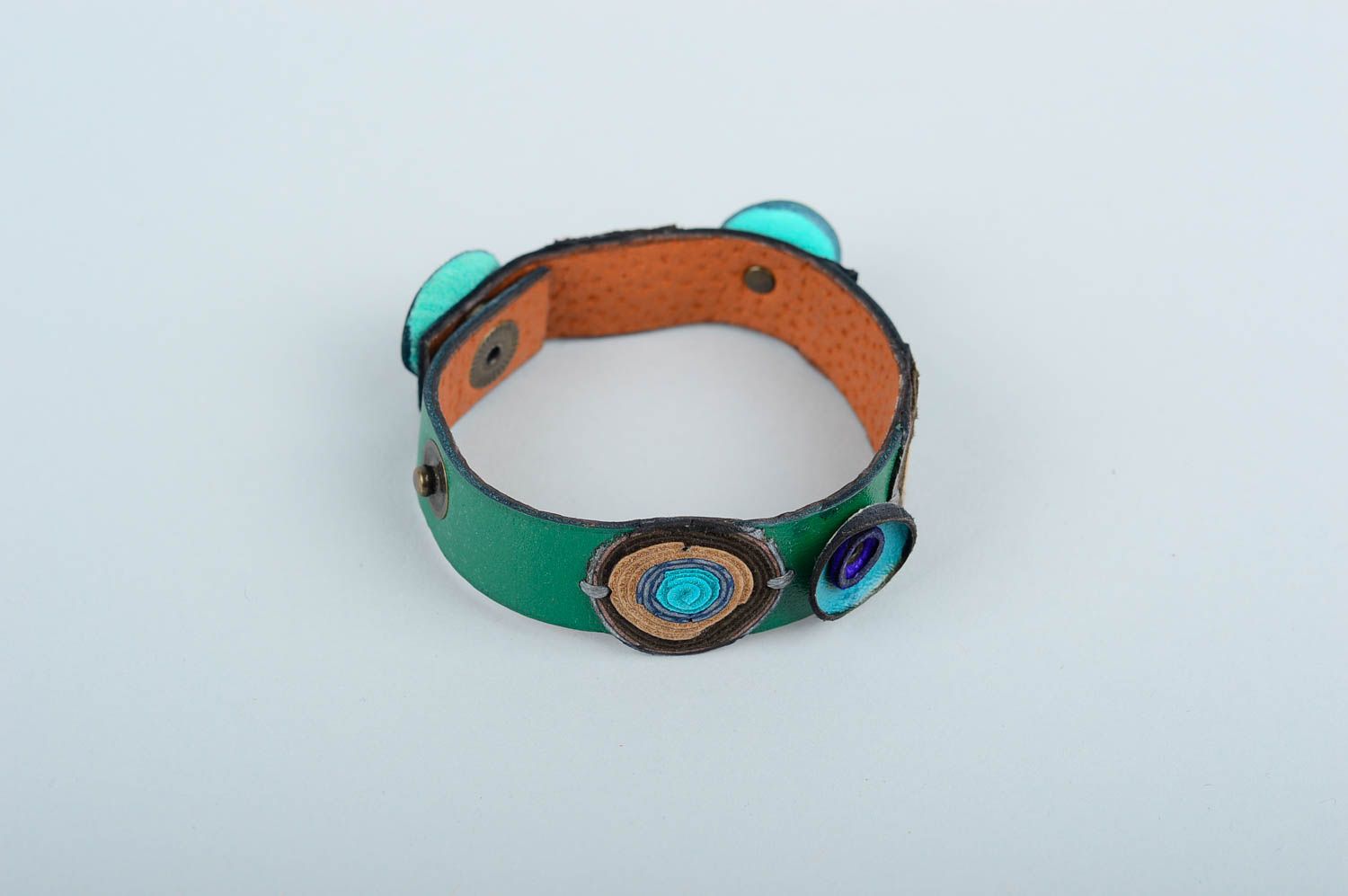 Bracelet en cuir naturel Bijou fait main vert original Cadeau pour femme photo 3