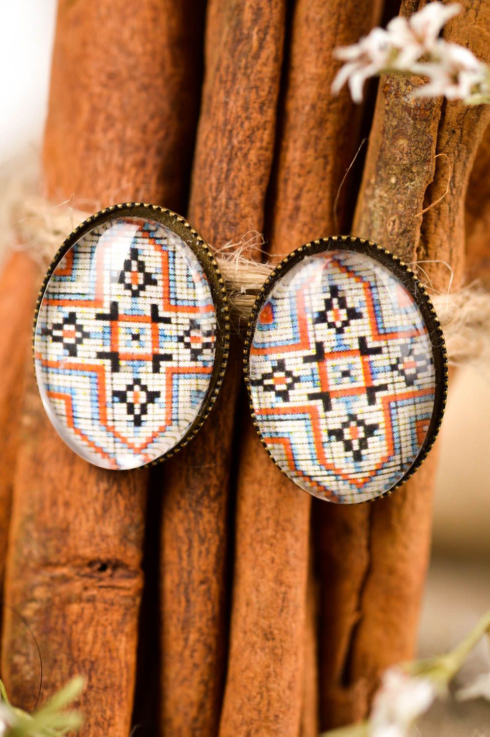 Handmade earrings with cabochons stylish jewelry designer accessories for women photo 1