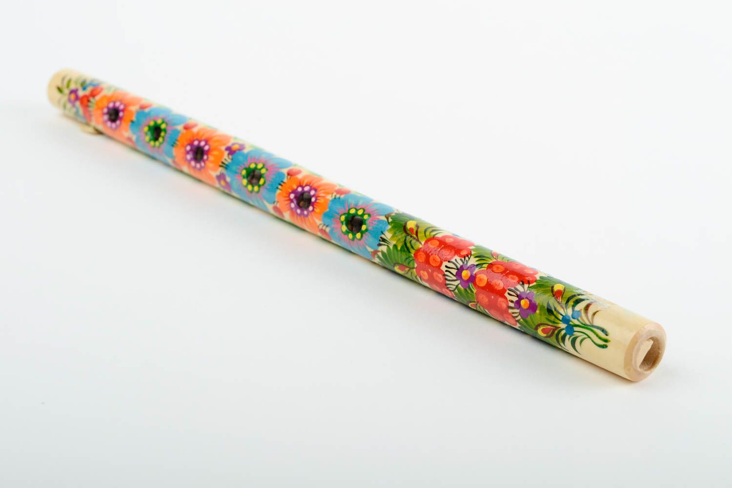 Sopilka Instrument à vent fait main en bois multicolore motif floral Idée cadeau photo 5