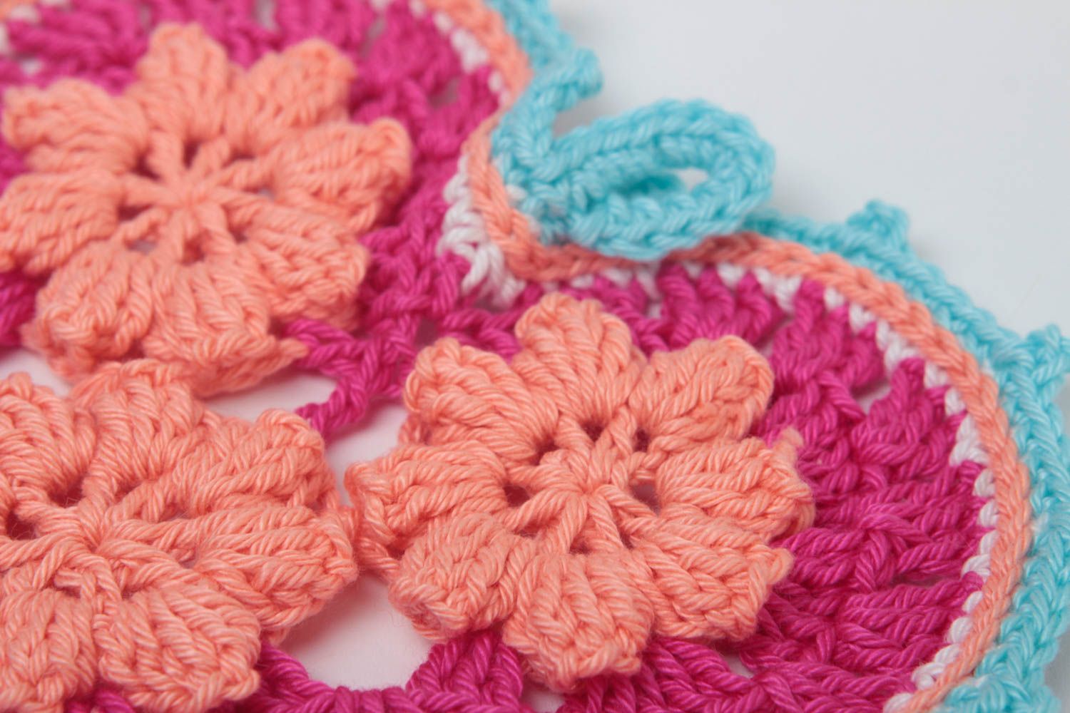 Manique au crochet faite main Textile de cuisine coeur fleurs Accessoire cuisine photo 3