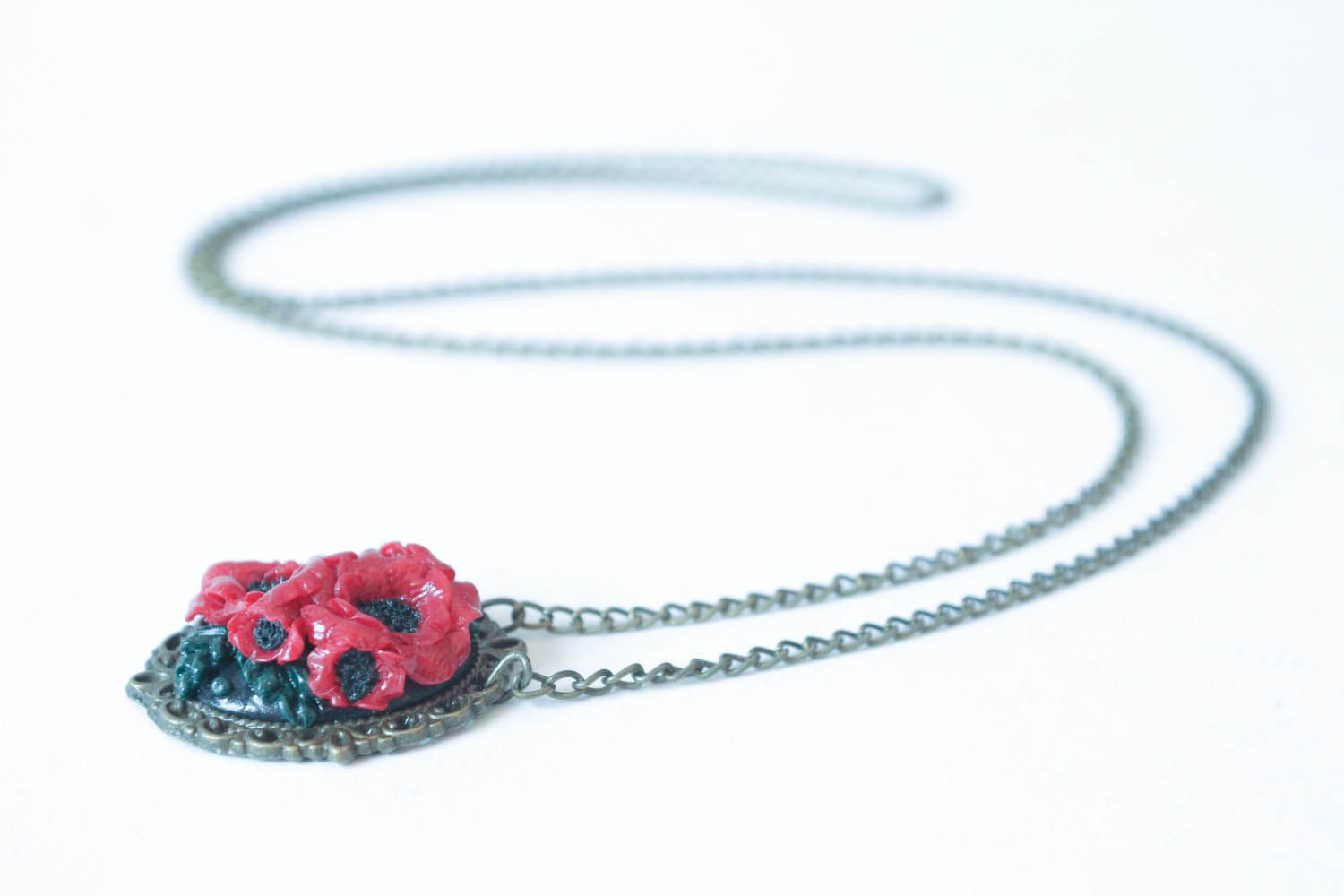 Polymer clay pendant Poppies flower-bed photo 4
