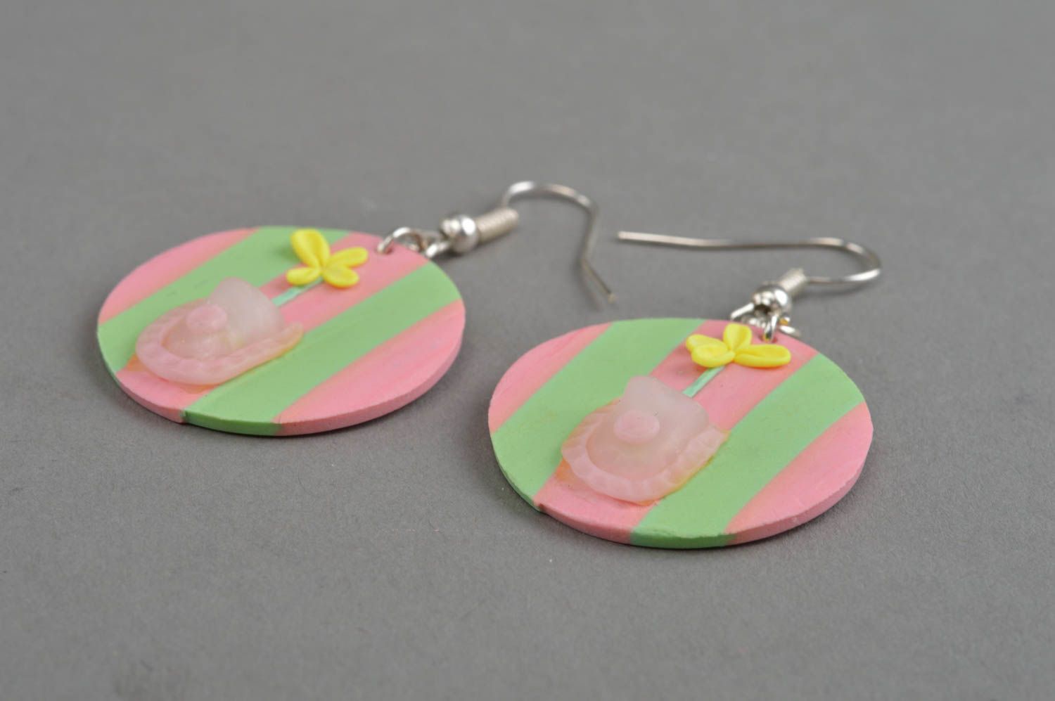Colorful handmade round plastic earrings designer jewelry polymer clay ideas photo 3