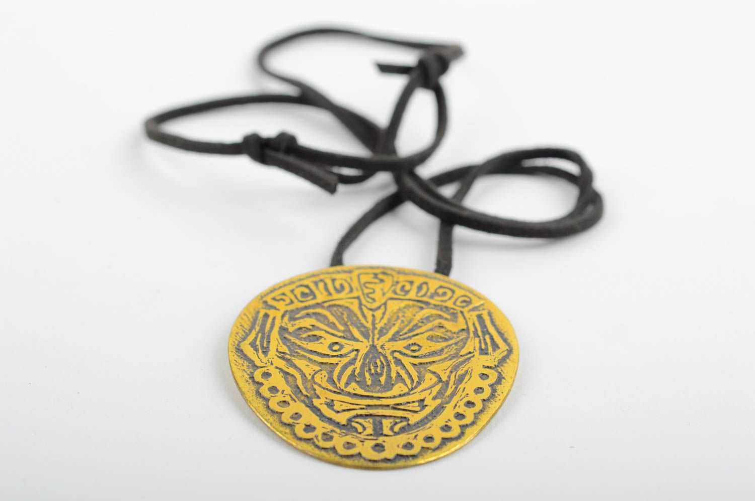 Handmade designer metal pendant unusual feminine jewelry brass pendant photo 3