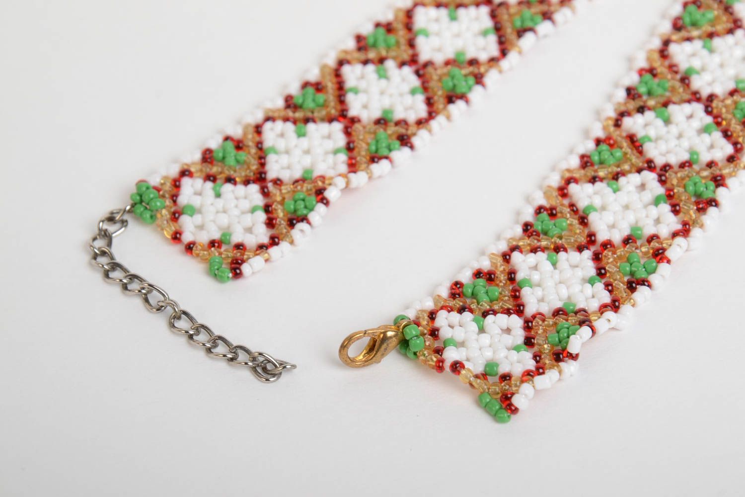Handmade Damen Collier Schmuck aus Rocailles lange Halskette breit stilvoll foto 4