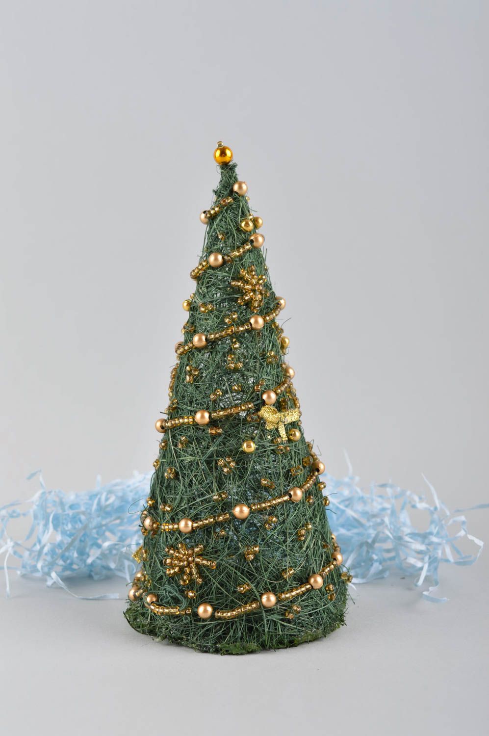 Handmade artificial Christmas tree beaded topiary for decorative use only  photo 1