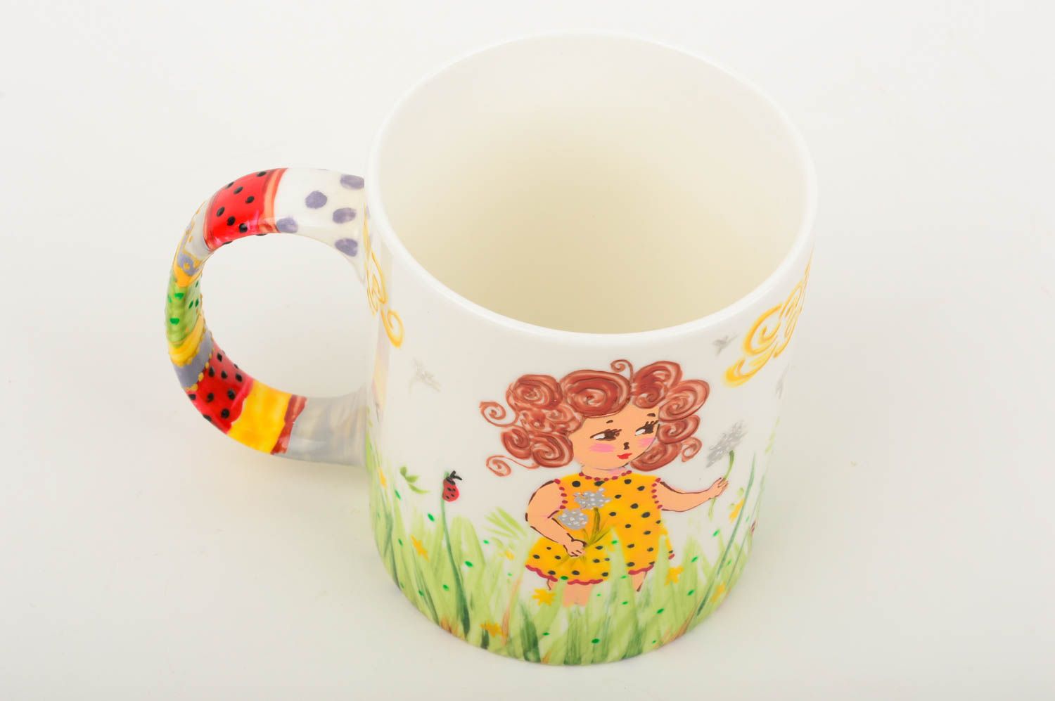 Tasse verre fait main Mug original blanc Vaisselle design pour enfant peinture photo 3