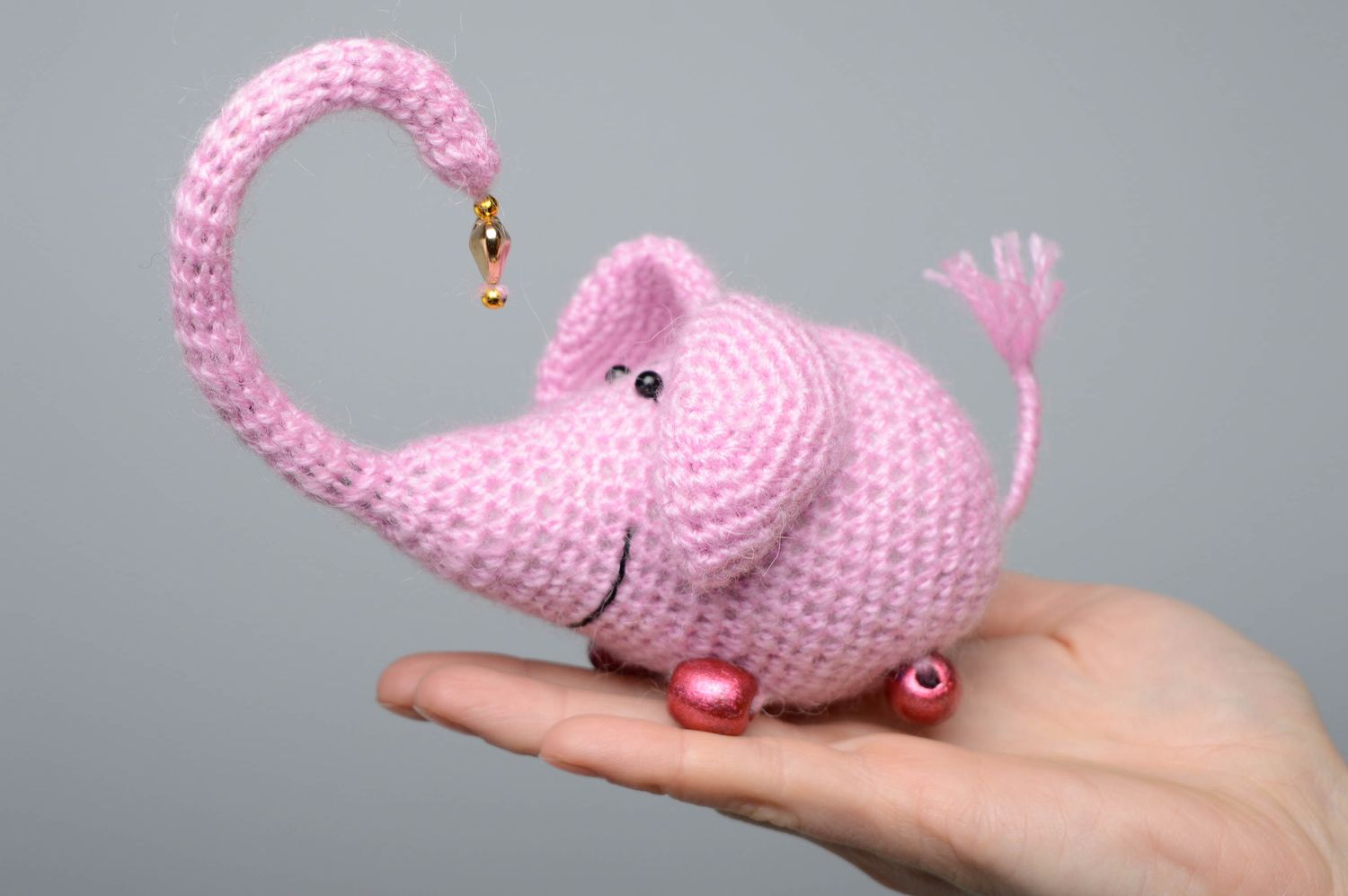 Jouet mou Éléphant rose tricoté à la main photo 4