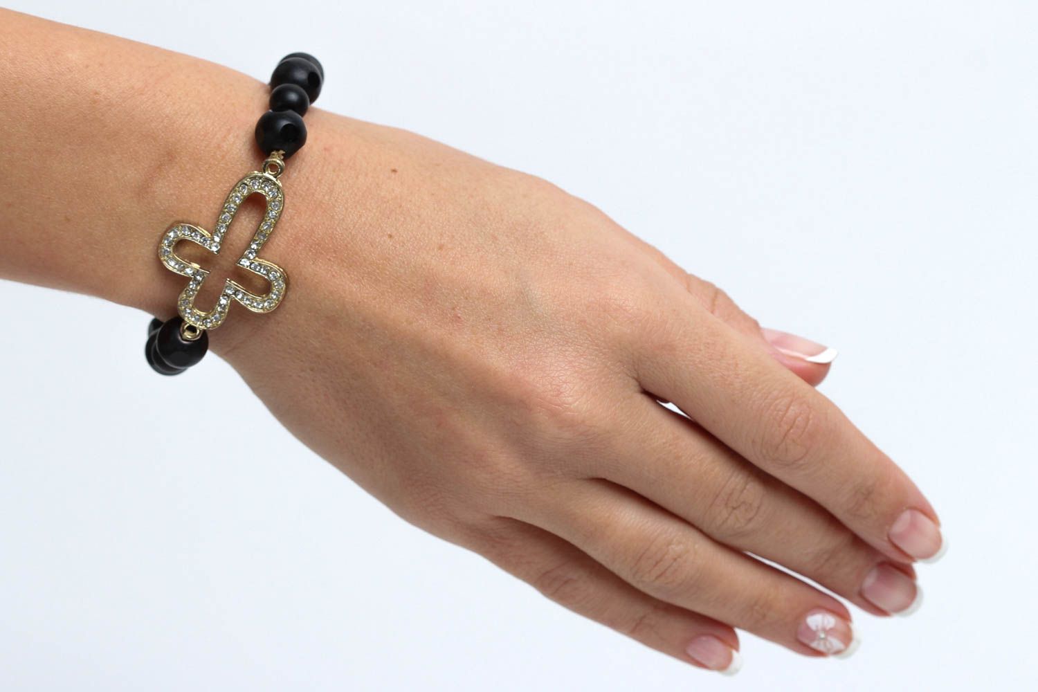 Bracelet shungite Bijou fait main noir design avec croix Cadeau pour femme photo 5