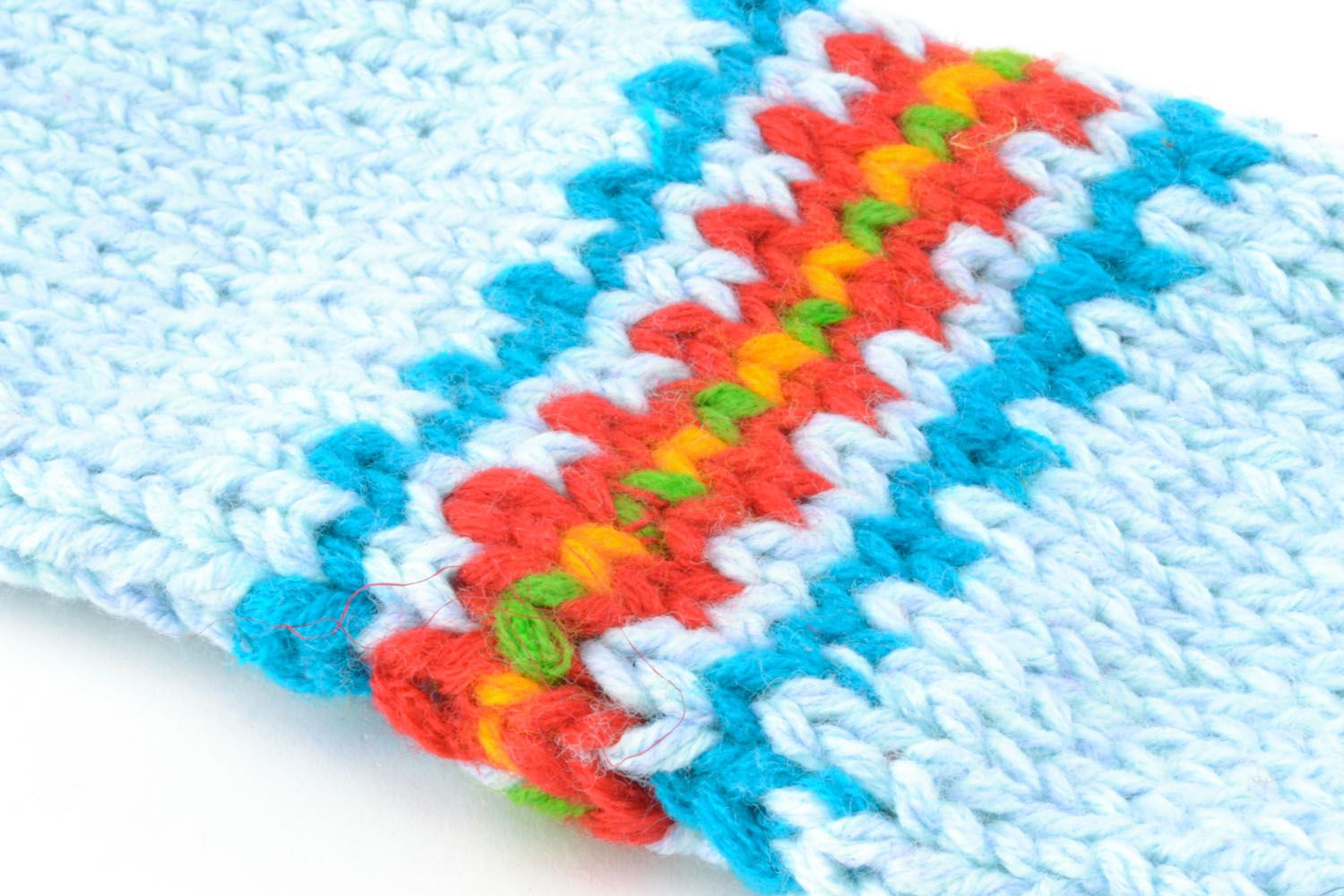 Moufles tricotées en laine bleu clair photo 5