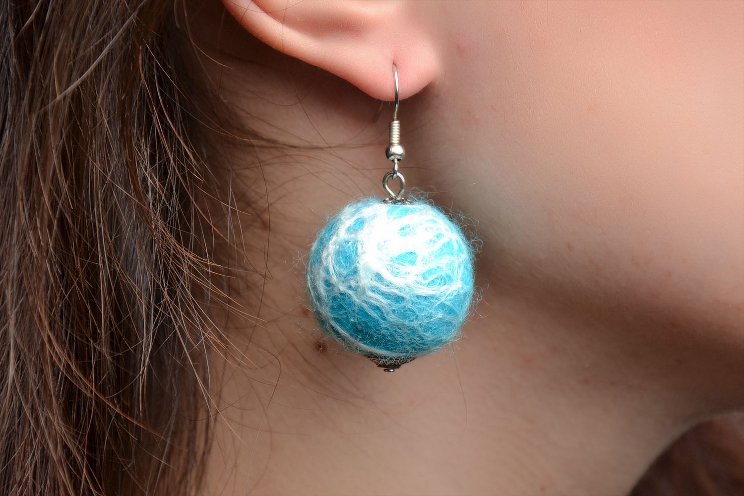 Blue wet felted wool earrings photo 2