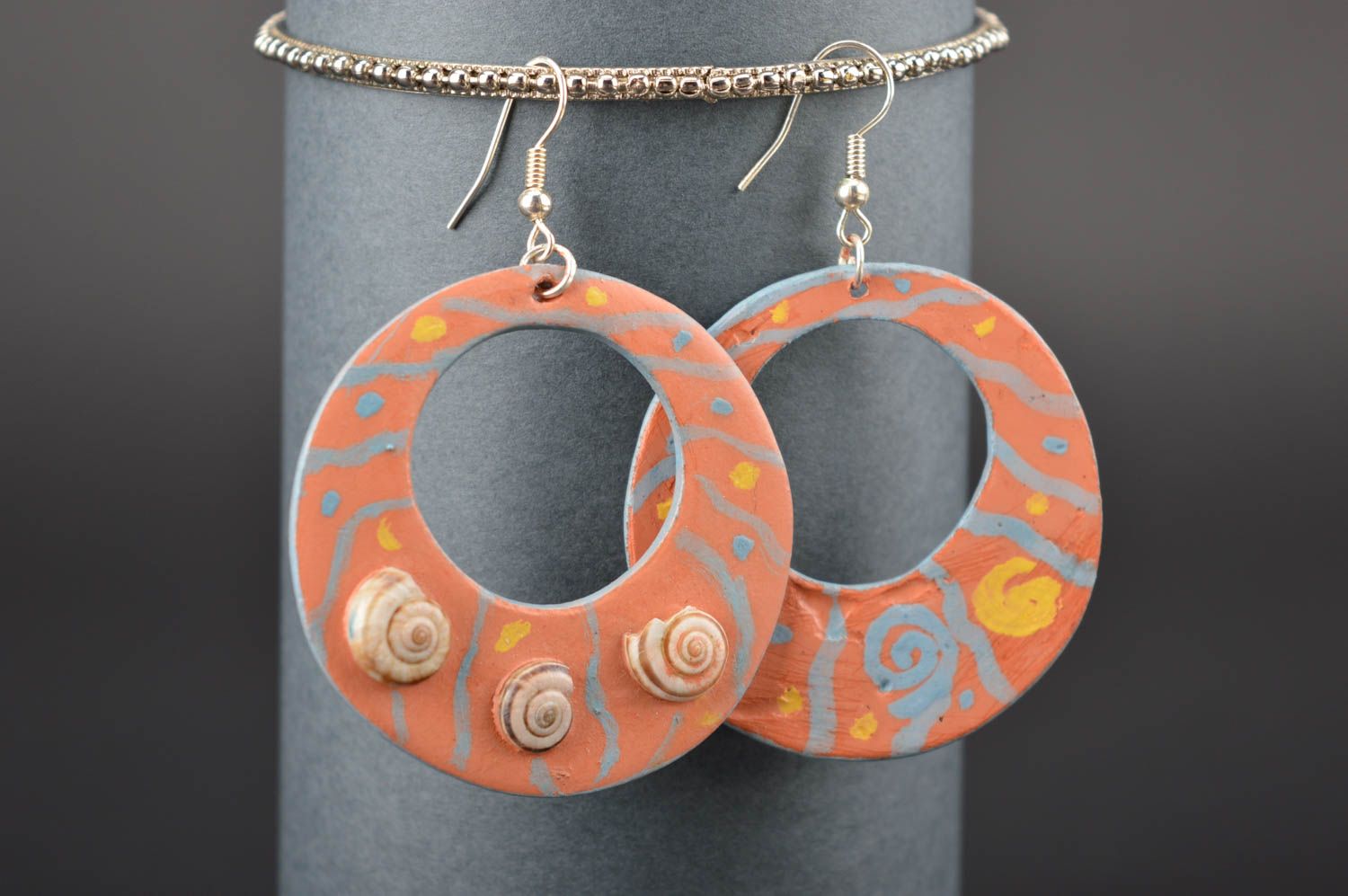 Unusual handmade plastic earrings stylish hoop earrings beautiful jewellery photo 1